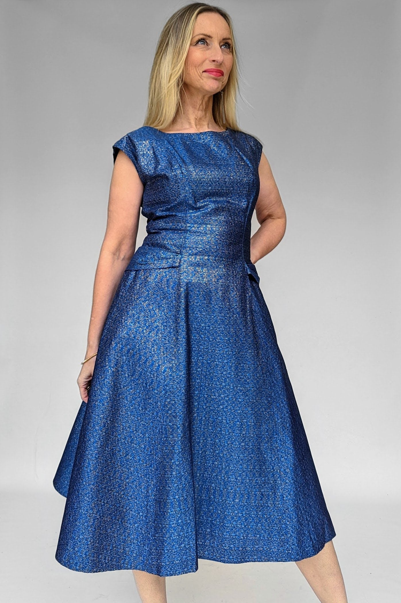 1950s Blue Shimmer Metallic Cocktail Party Dress Ada's Attic Vintage 1950s Blue Shimmer Metallic Cocktail Party Dress Ada's Attic Vintage