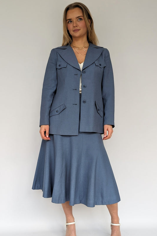 1960s louis Feraud two piece blue suit with skirt