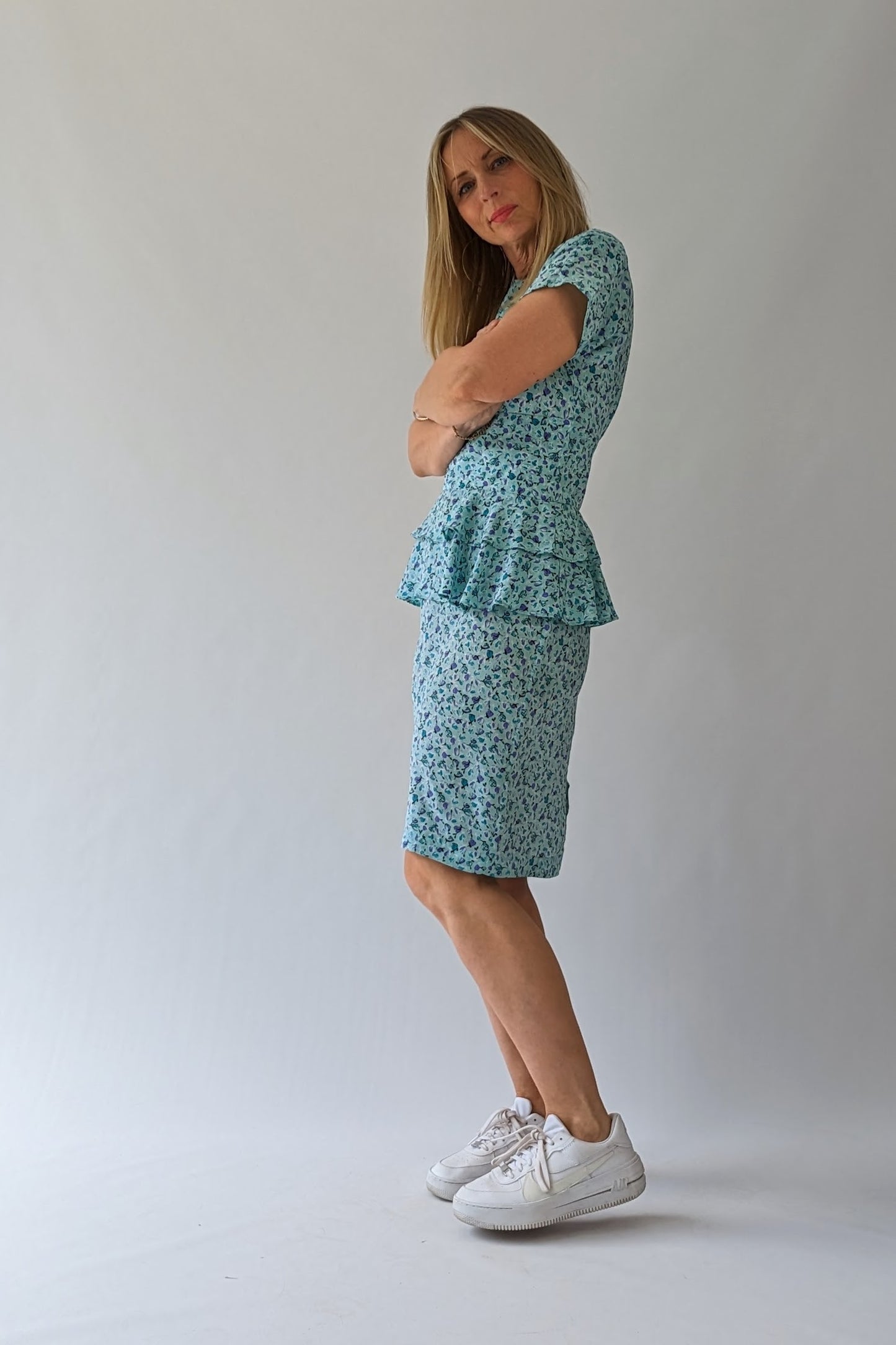 vintage floral turquoise dress