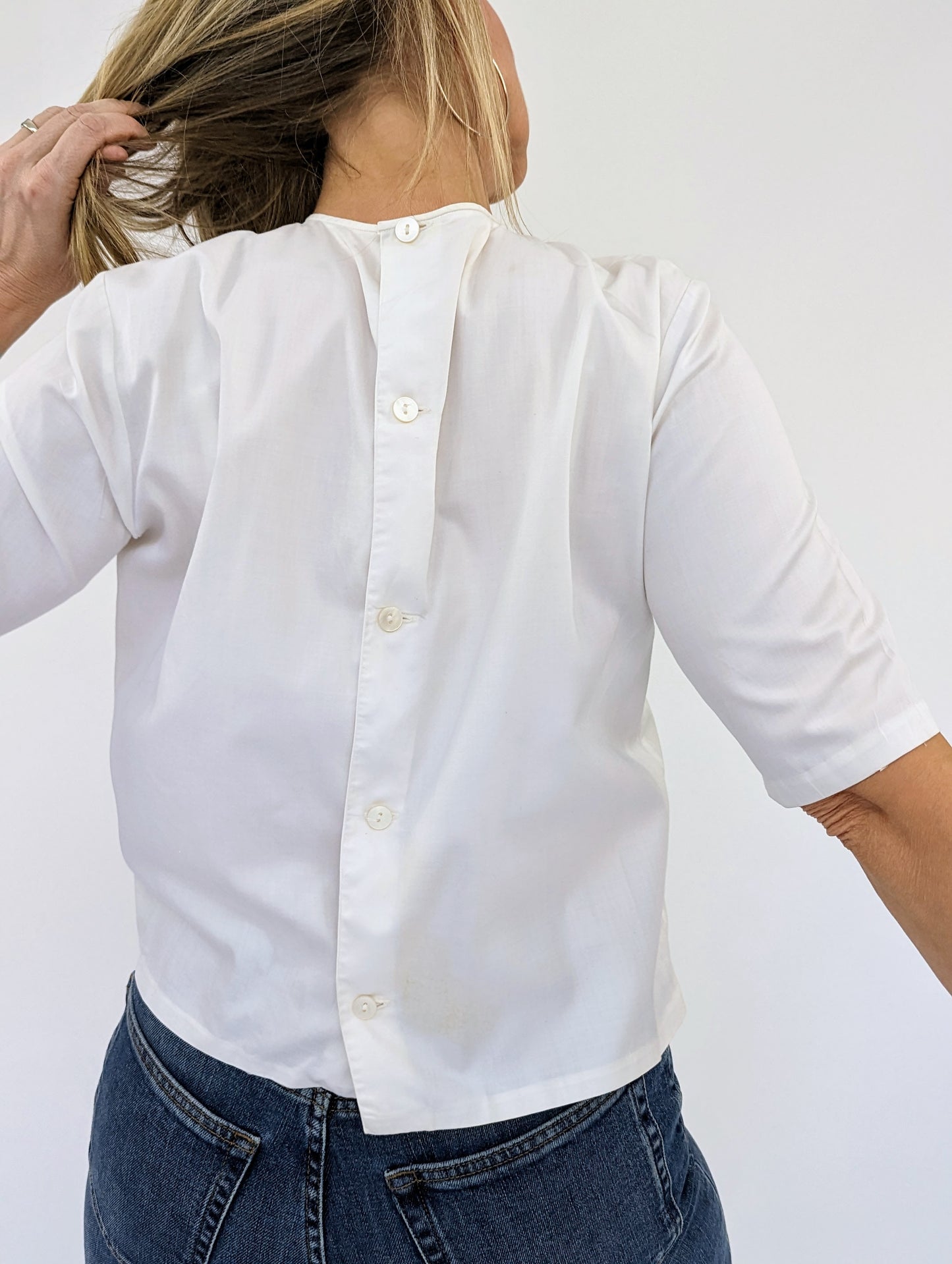 white button back blouse