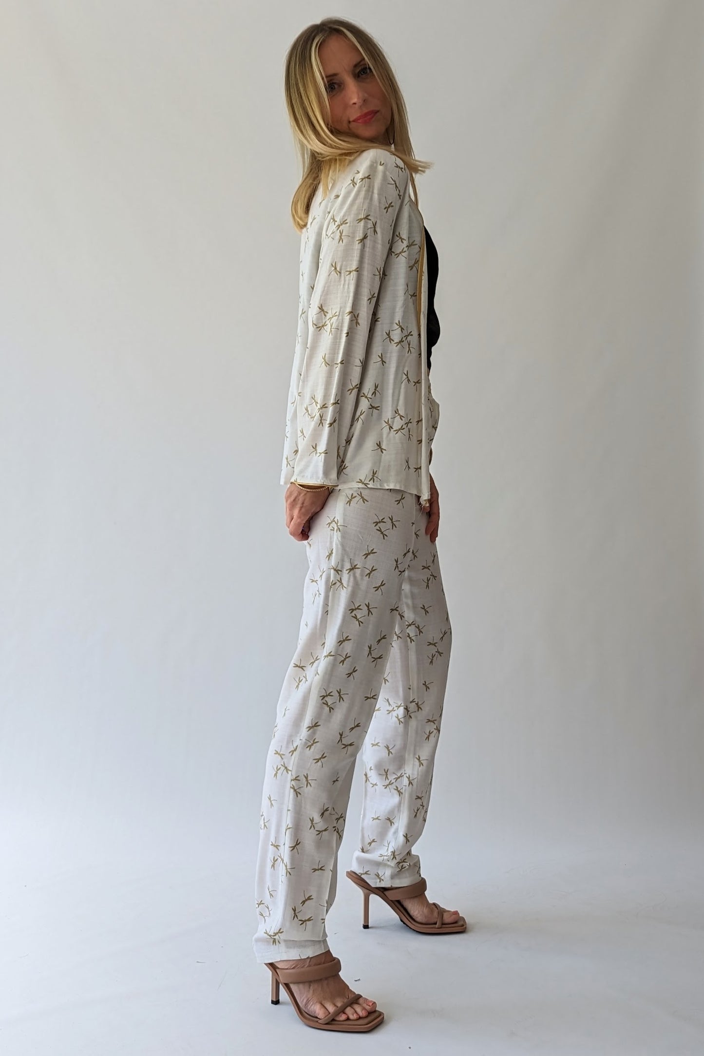 Vintage Two Piece Cream Golden Dragonfly Trouser Suit