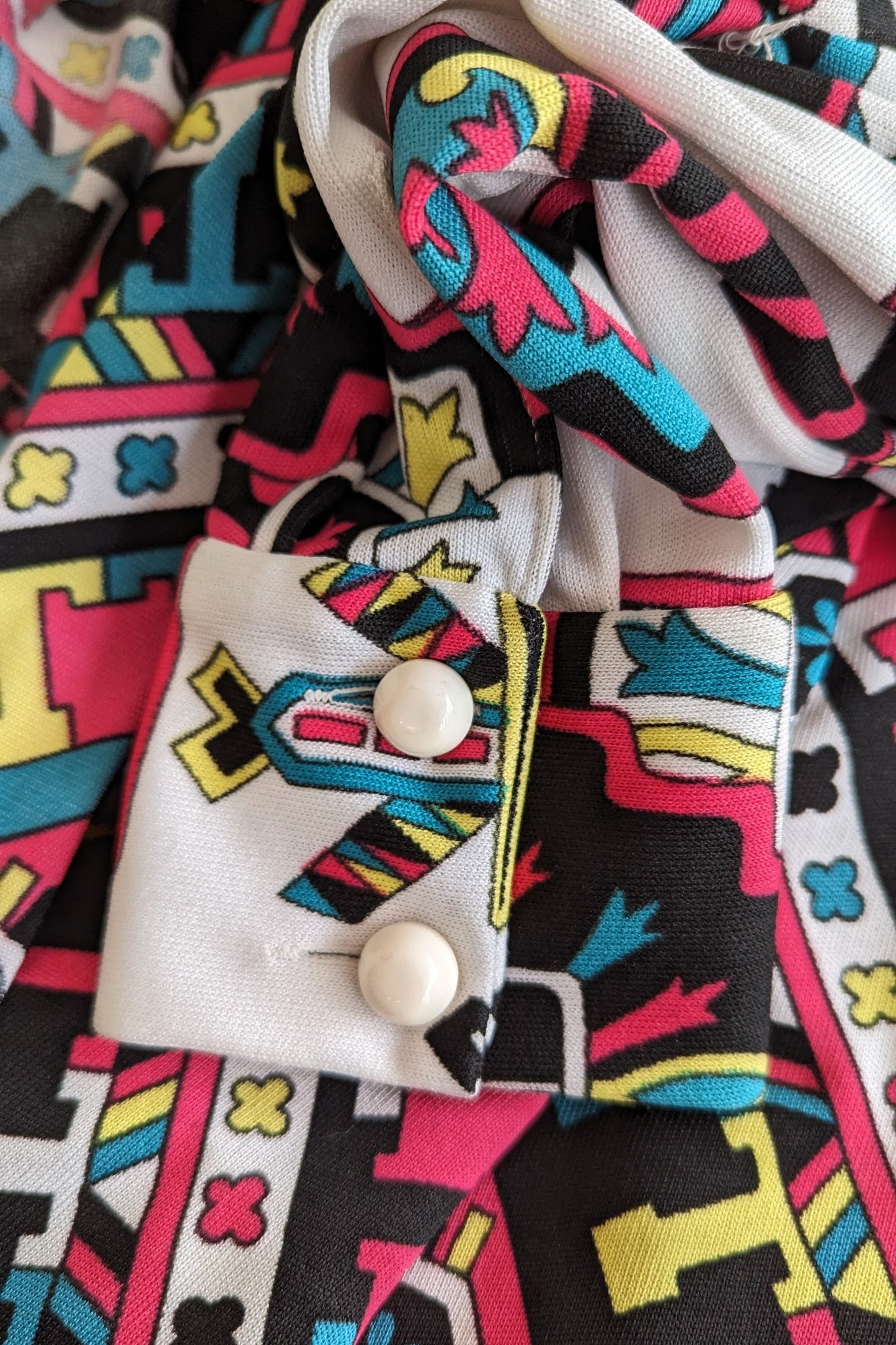 70s Psychedelic Pleated Dress with Belt