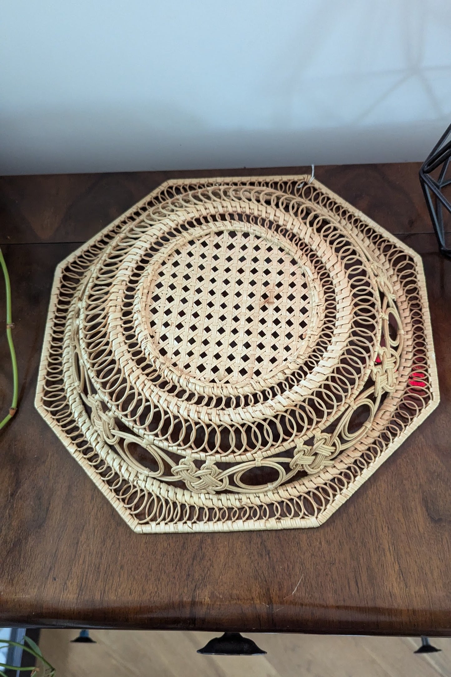 Mid Century Rattan Wicker Dressing Table Mirror with Basket