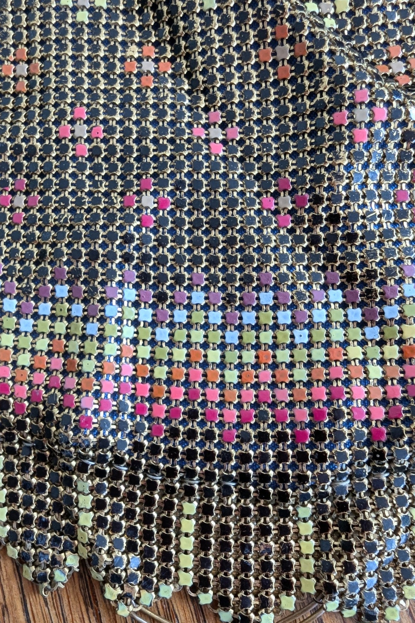 1920's Art Deco Black and Gold Enamel Mesh Rainbow Purse - Whiting & Davis