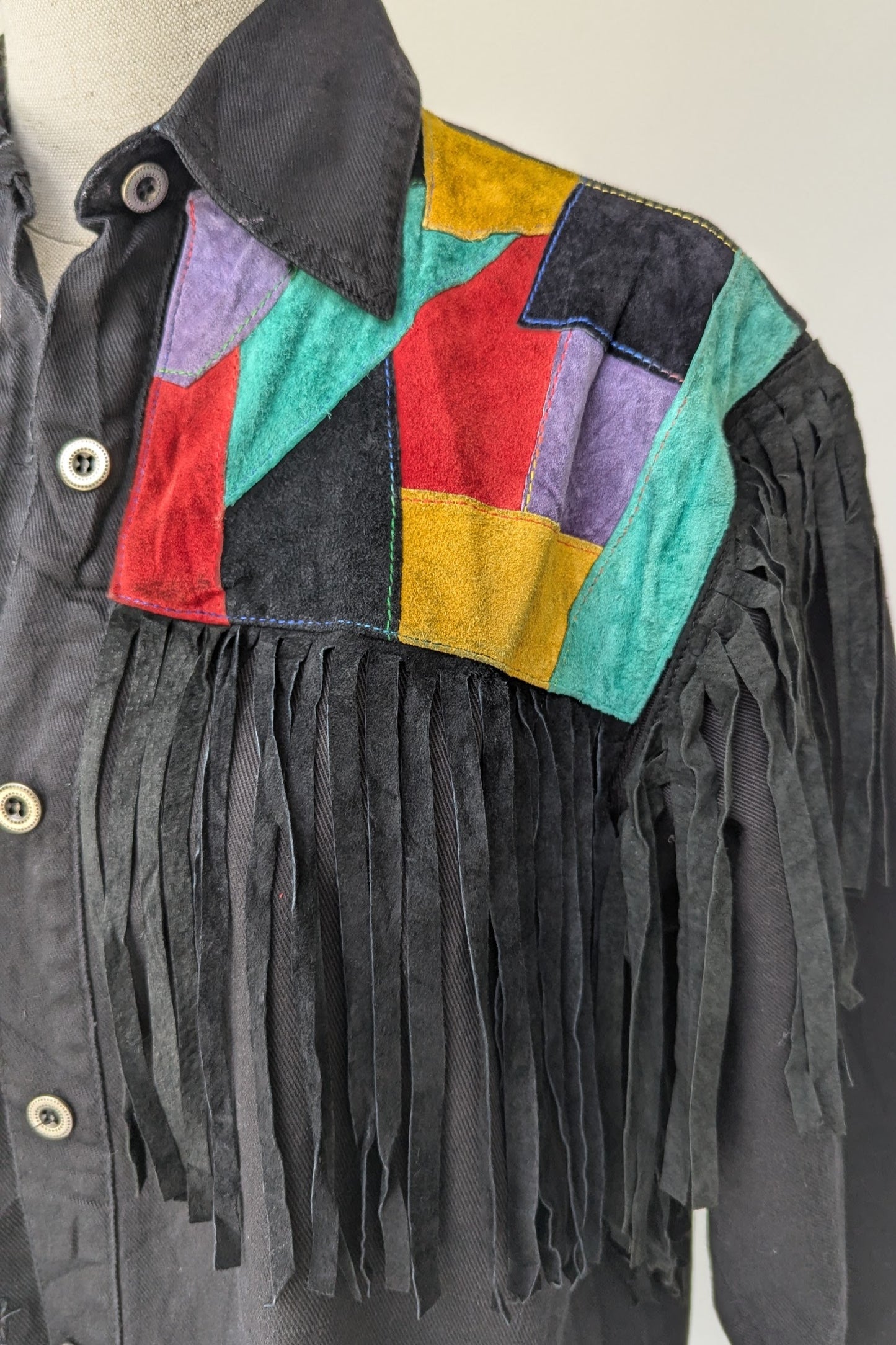 1980's Coloured Suede Patchwork Tassel Shacket