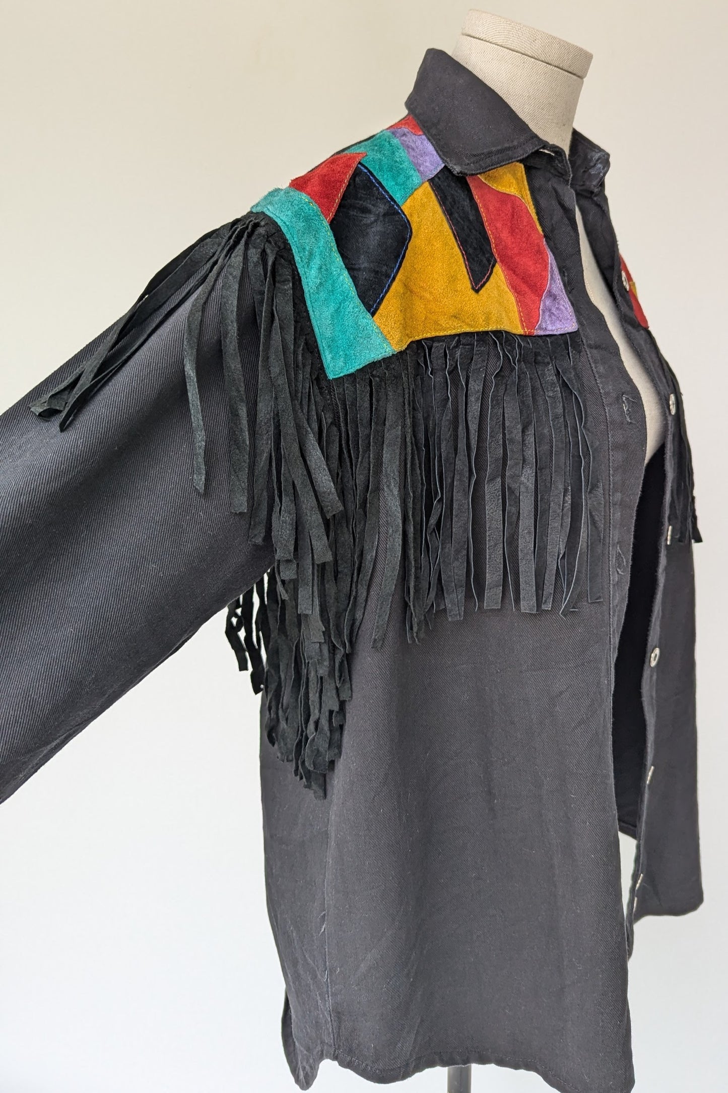 1980's Coloured Suede Patchwork Tassel Shacket