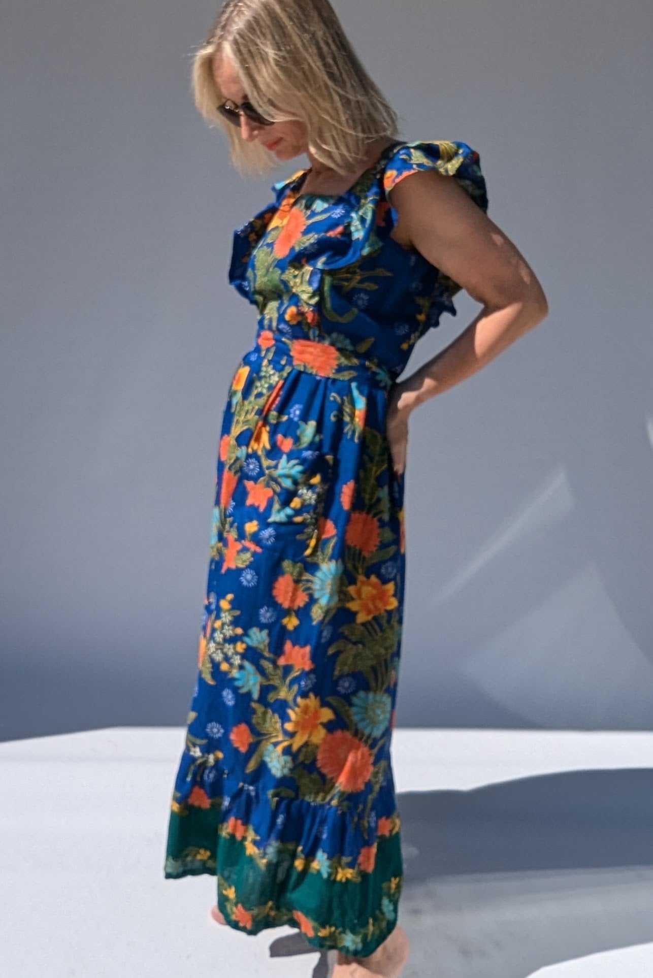 1970s Tiered Frill Maxi Summer Dress