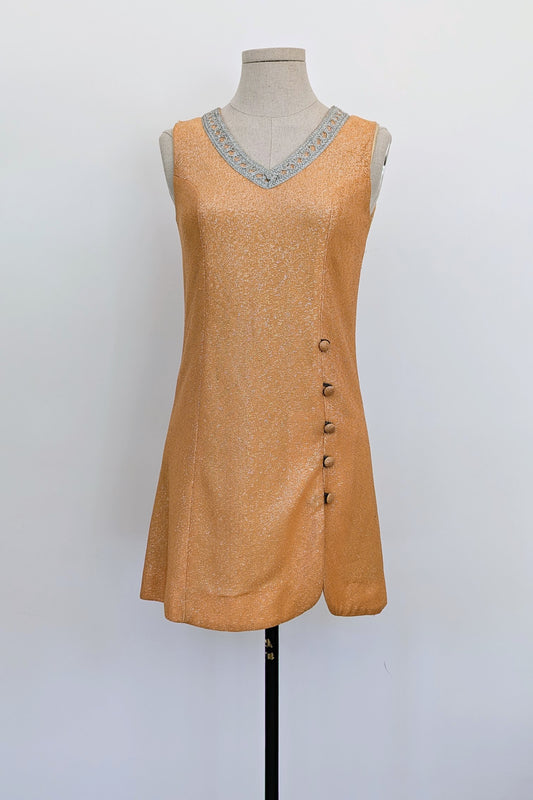 1960's Silver and Orange Lurex Mini Dress