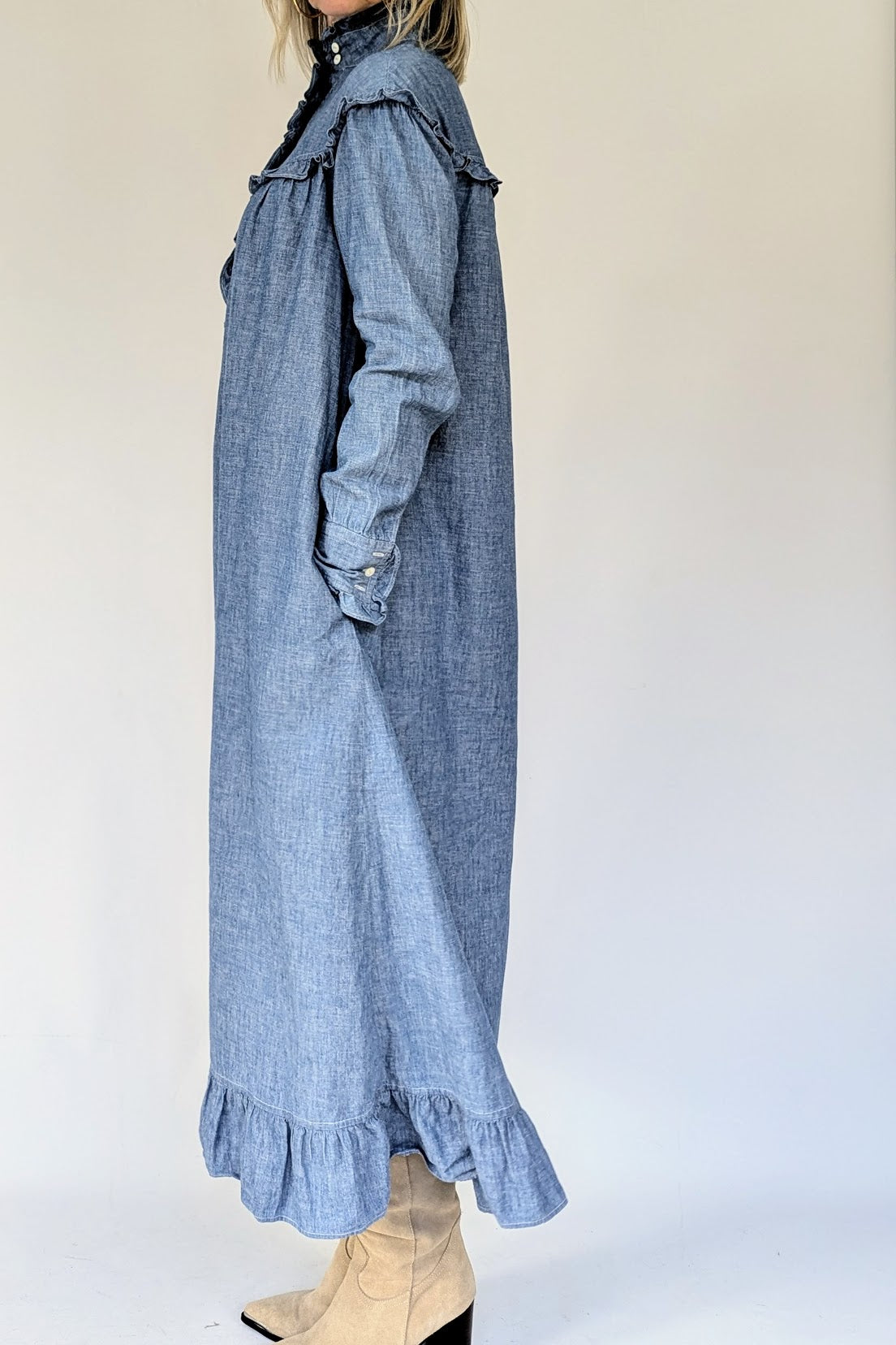 Vintage Ralph Lauren Chambray Prairie Maxi Dress