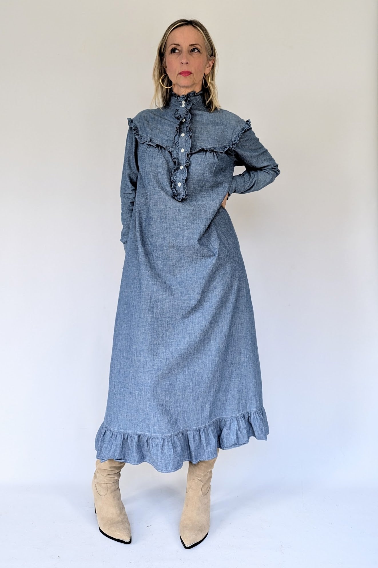 Vintage Ralph Lauren Chambray Prairie Maxi Dress