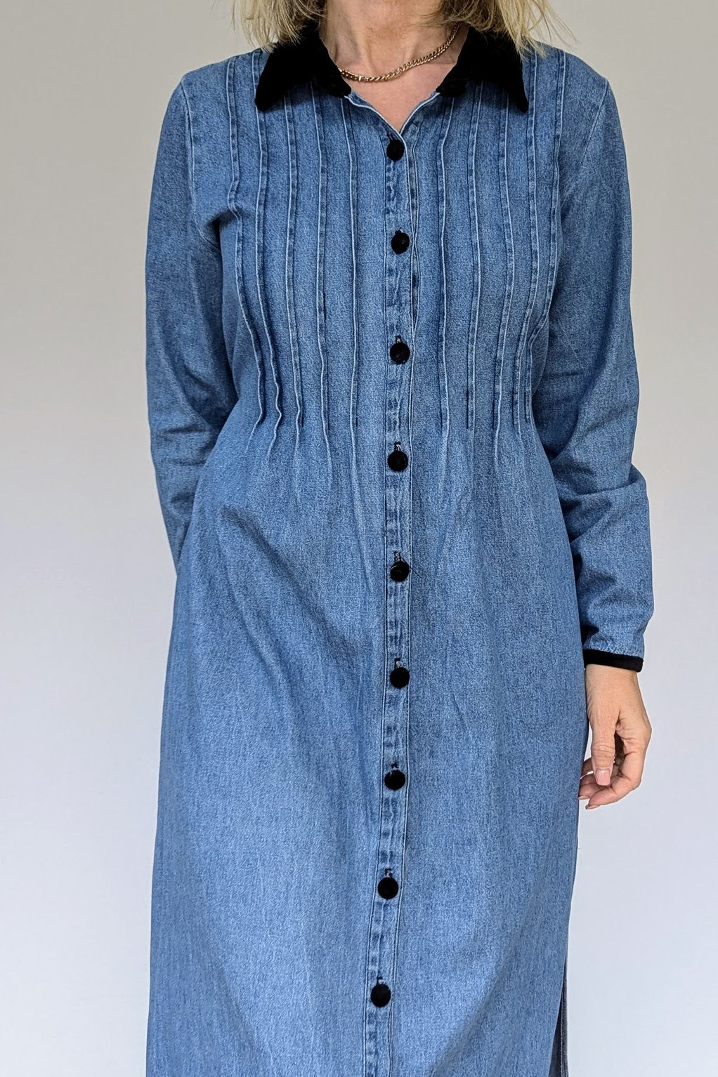 Vintage Pintuck Denim Dress