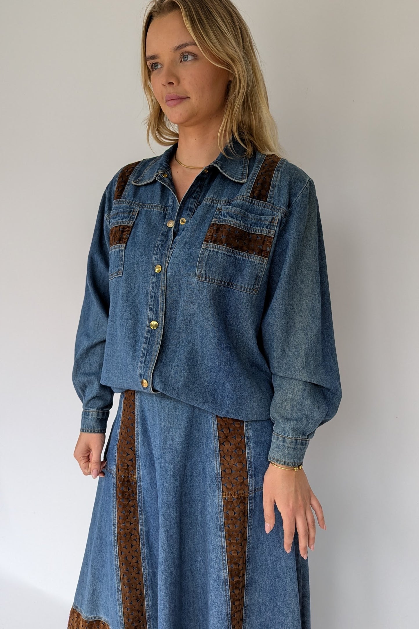1980s Denim Co-ord Maxi Skirt & Shirt Set
