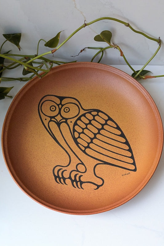 1970s Rare Blue Mountain Pottery Native Apakark Owl Plate,  BMP Canada