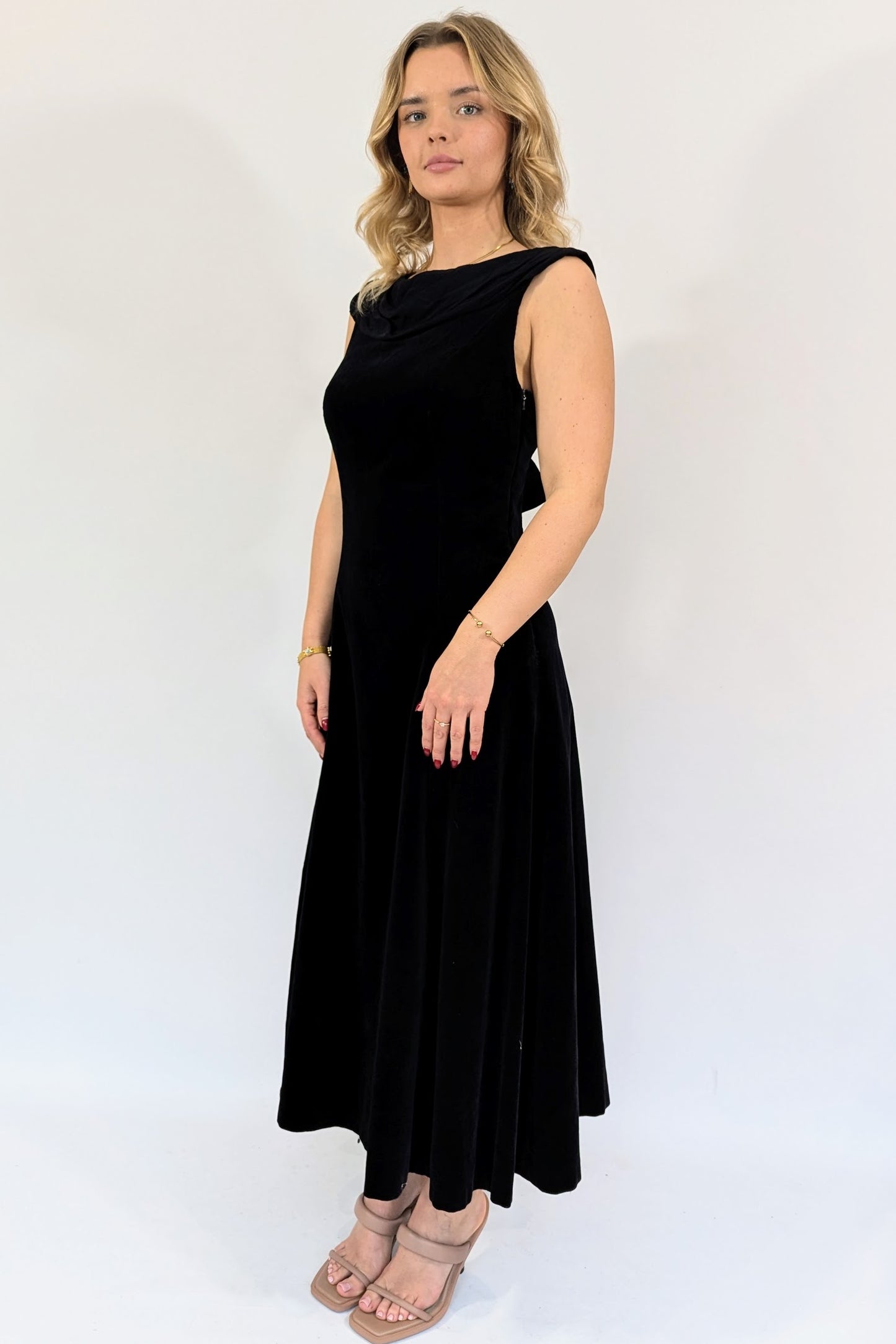 1980s Vintage Laura Ashley Black Velvet Evening Dress