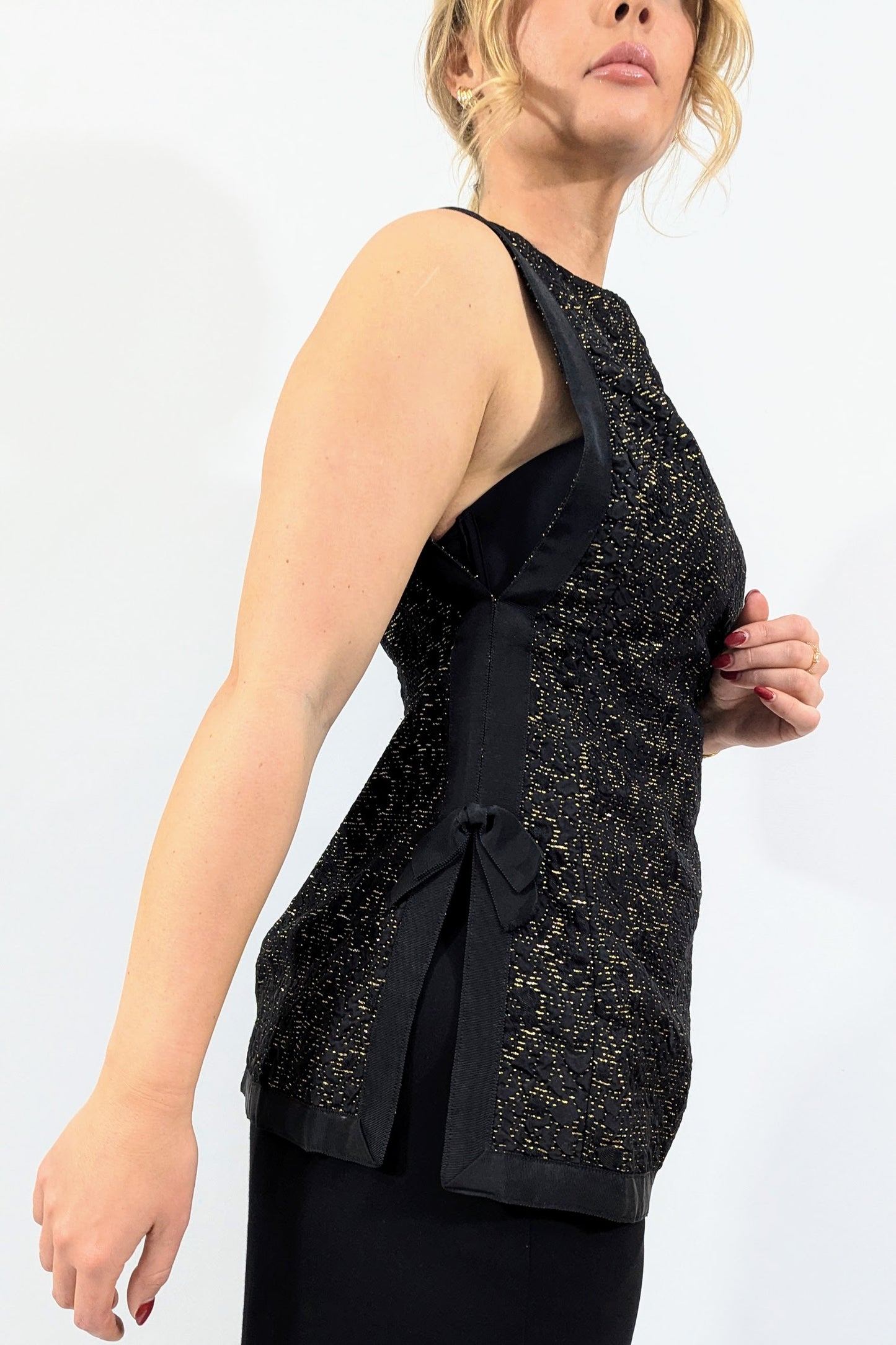 1960s Frank Usher Black and Gold Tunic Top