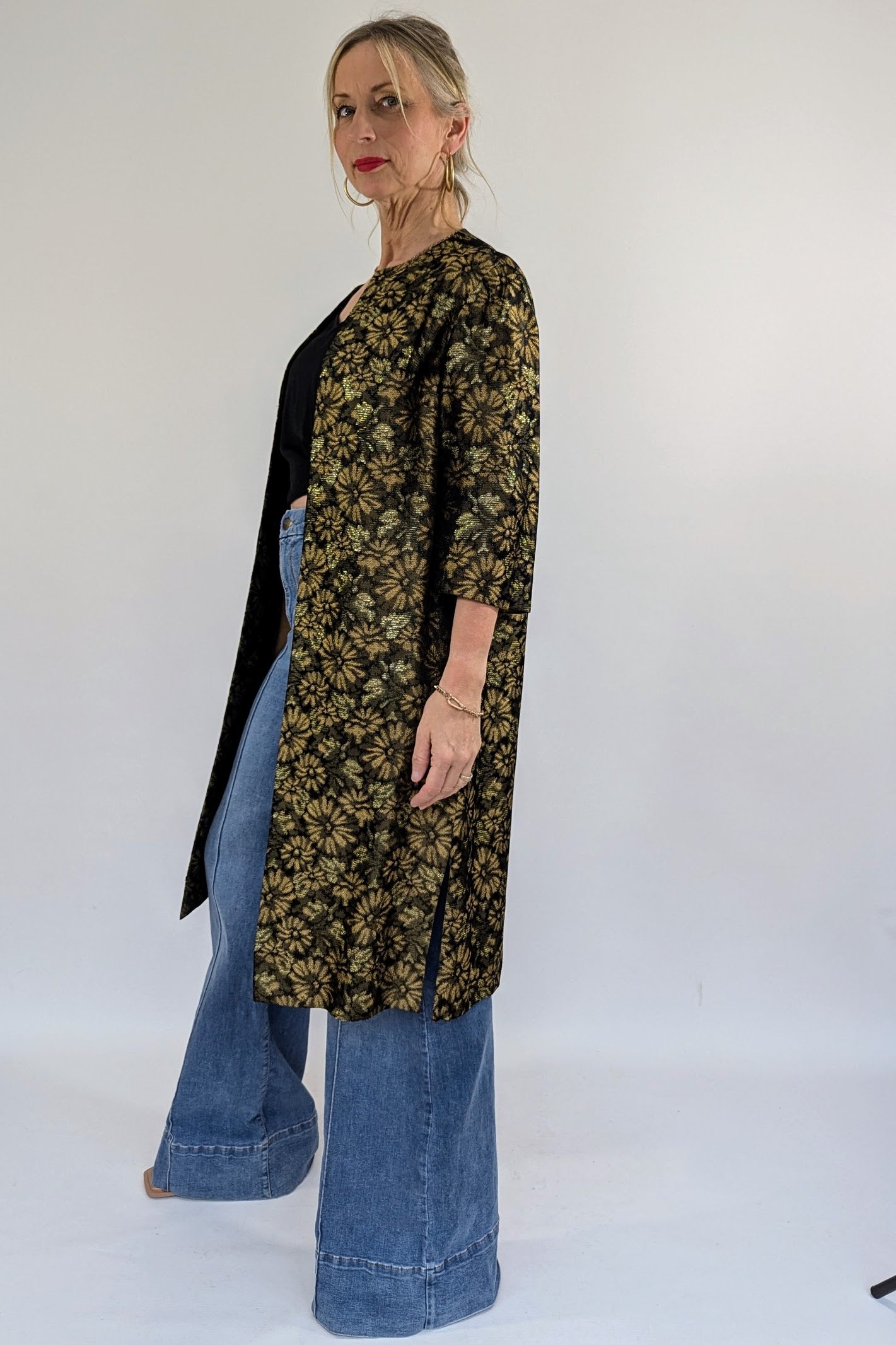 1950s Long Gold Brocade Evening Coat