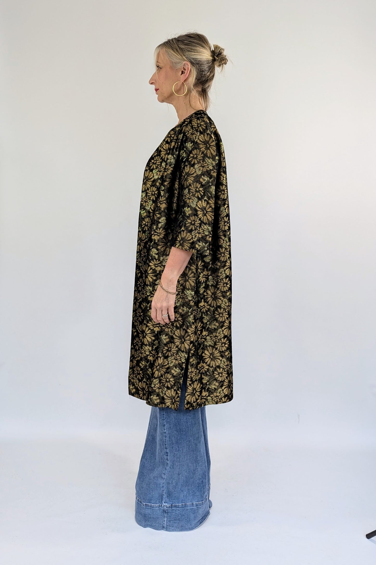 1950s Long Gold Brocade Evening Coat