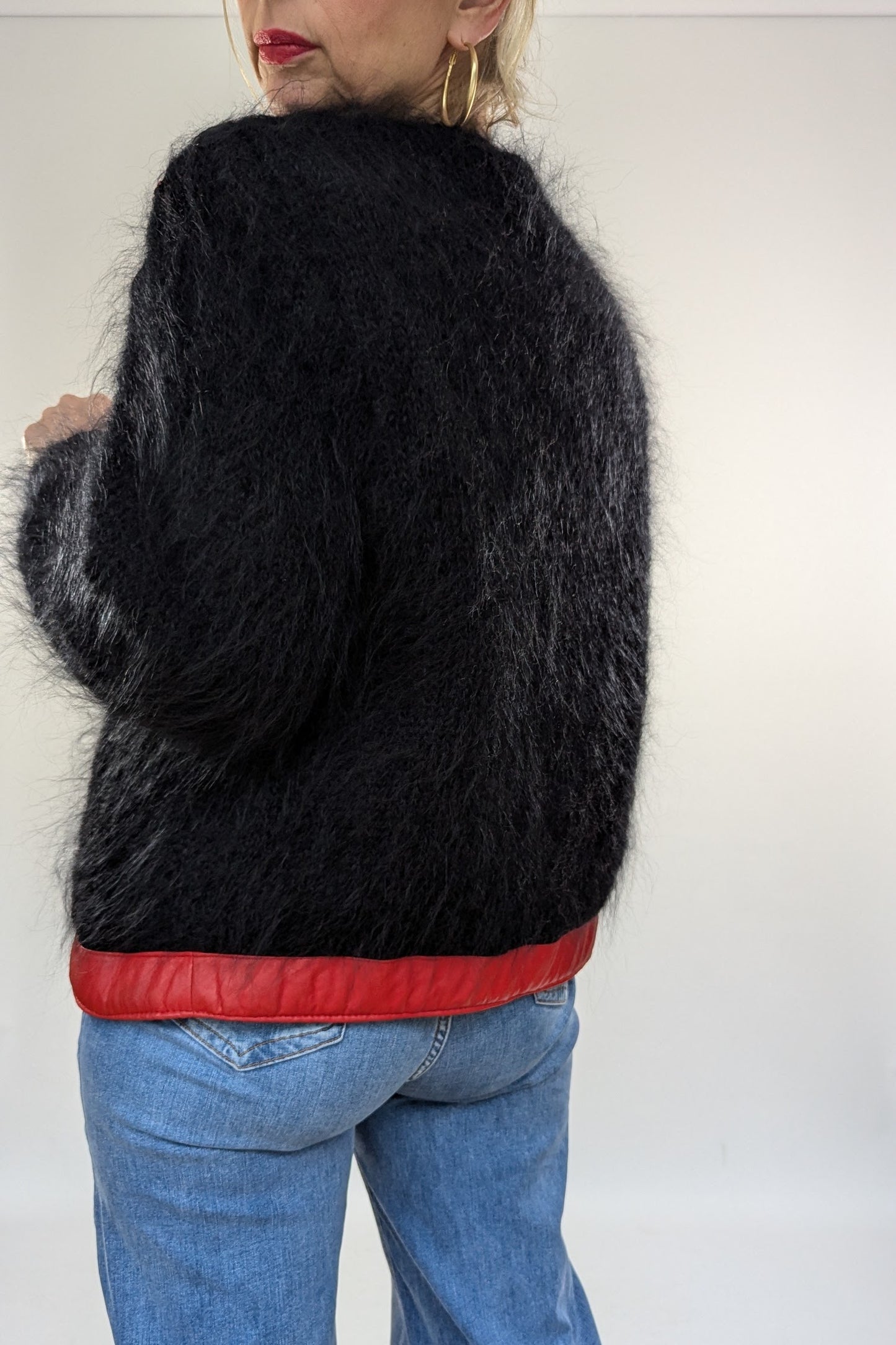 Vintage Black and Red Mohair Applique Cardigan