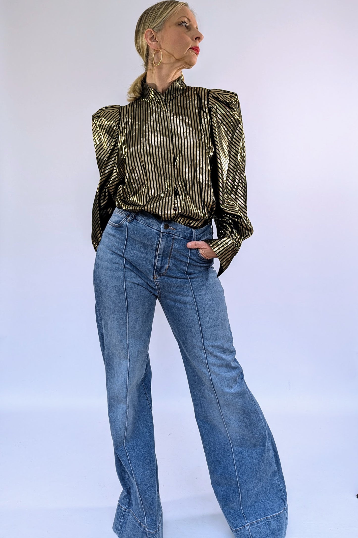 1980s Gold Lame Puff Sleeve Blouse