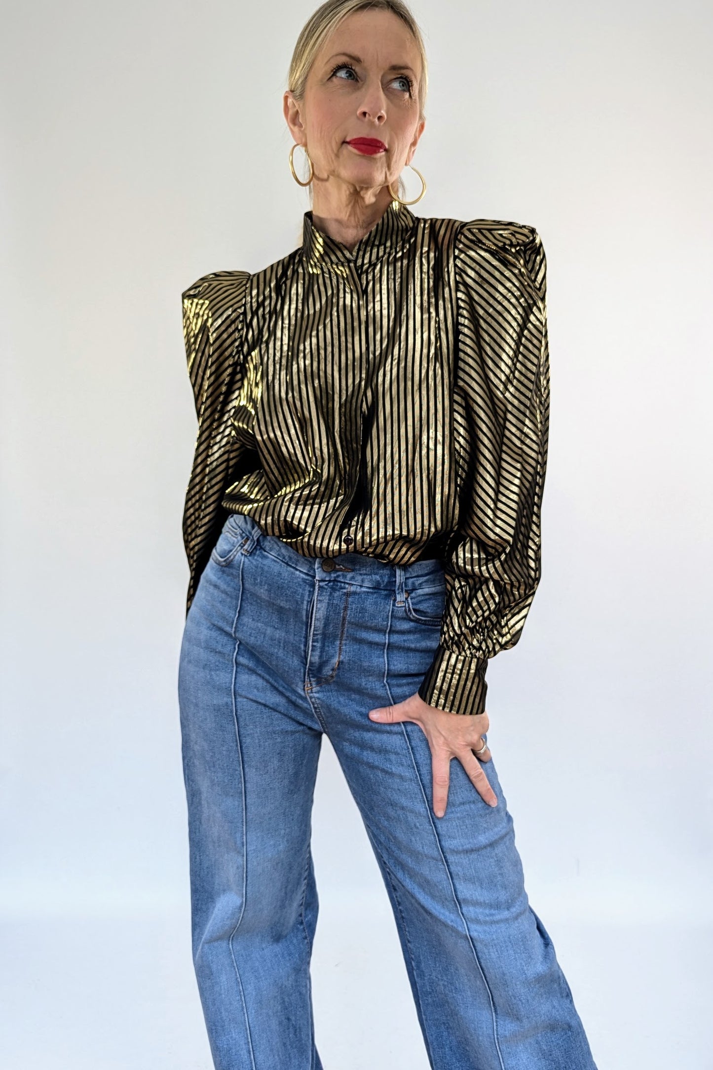 1980s Gold Lame Puff Sleeve Blouse