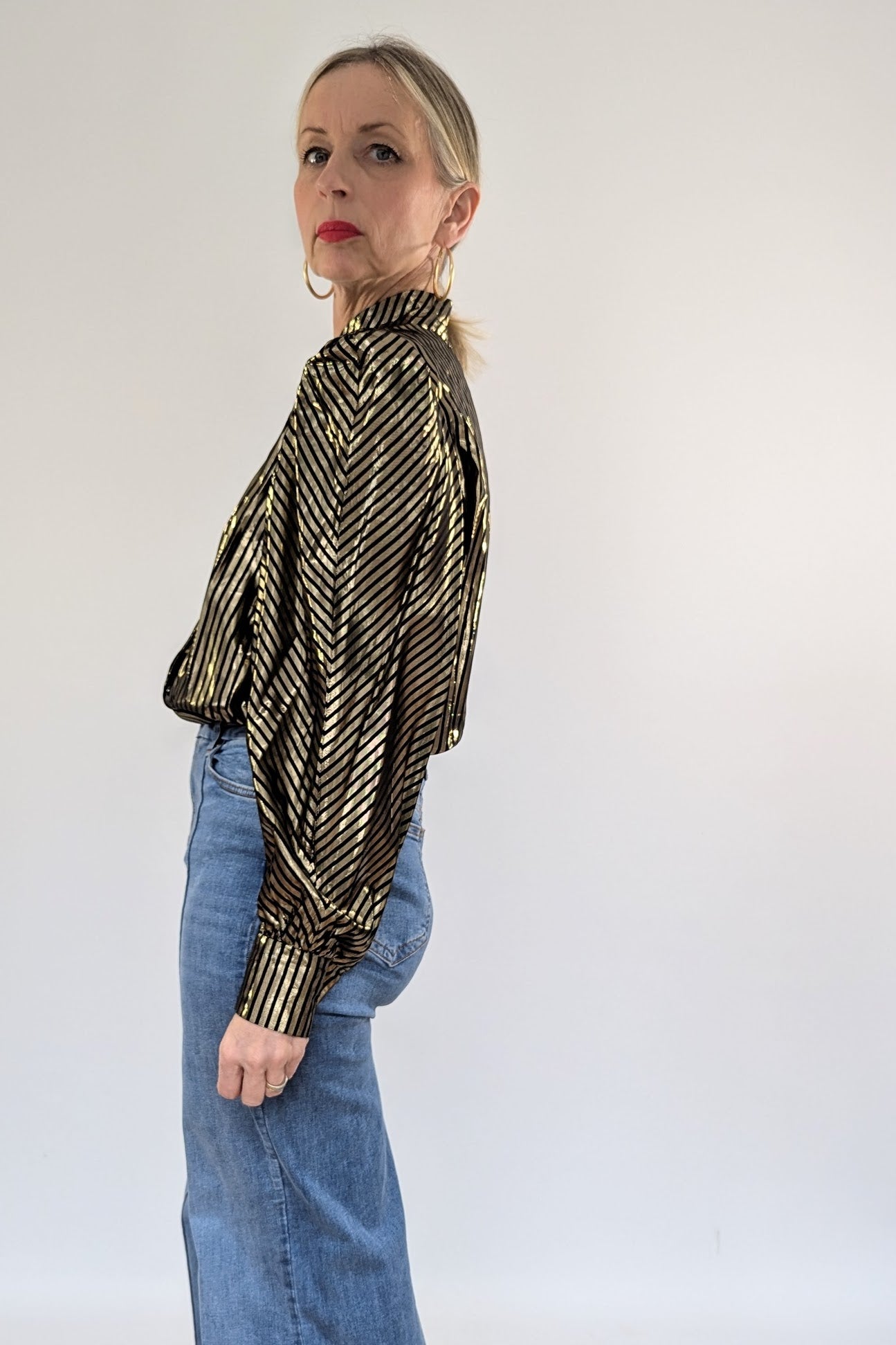 1980s Gold Lame Puff Sleeve Blouse