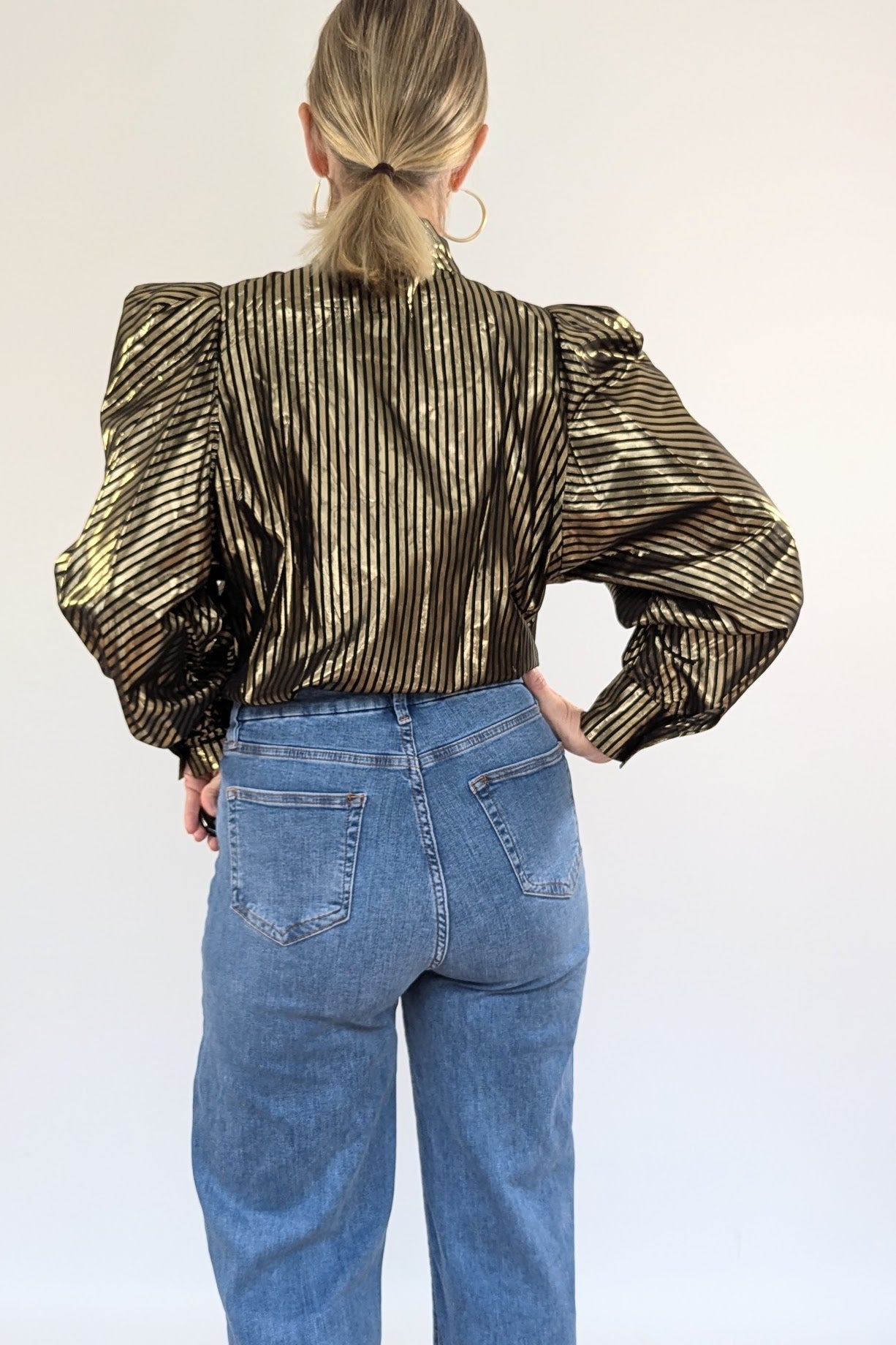 1980s Gold Lame Puff Sleeve Blouse