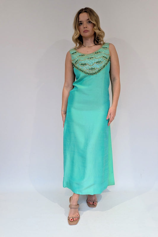 1970s Long Beaded Vintage Dress