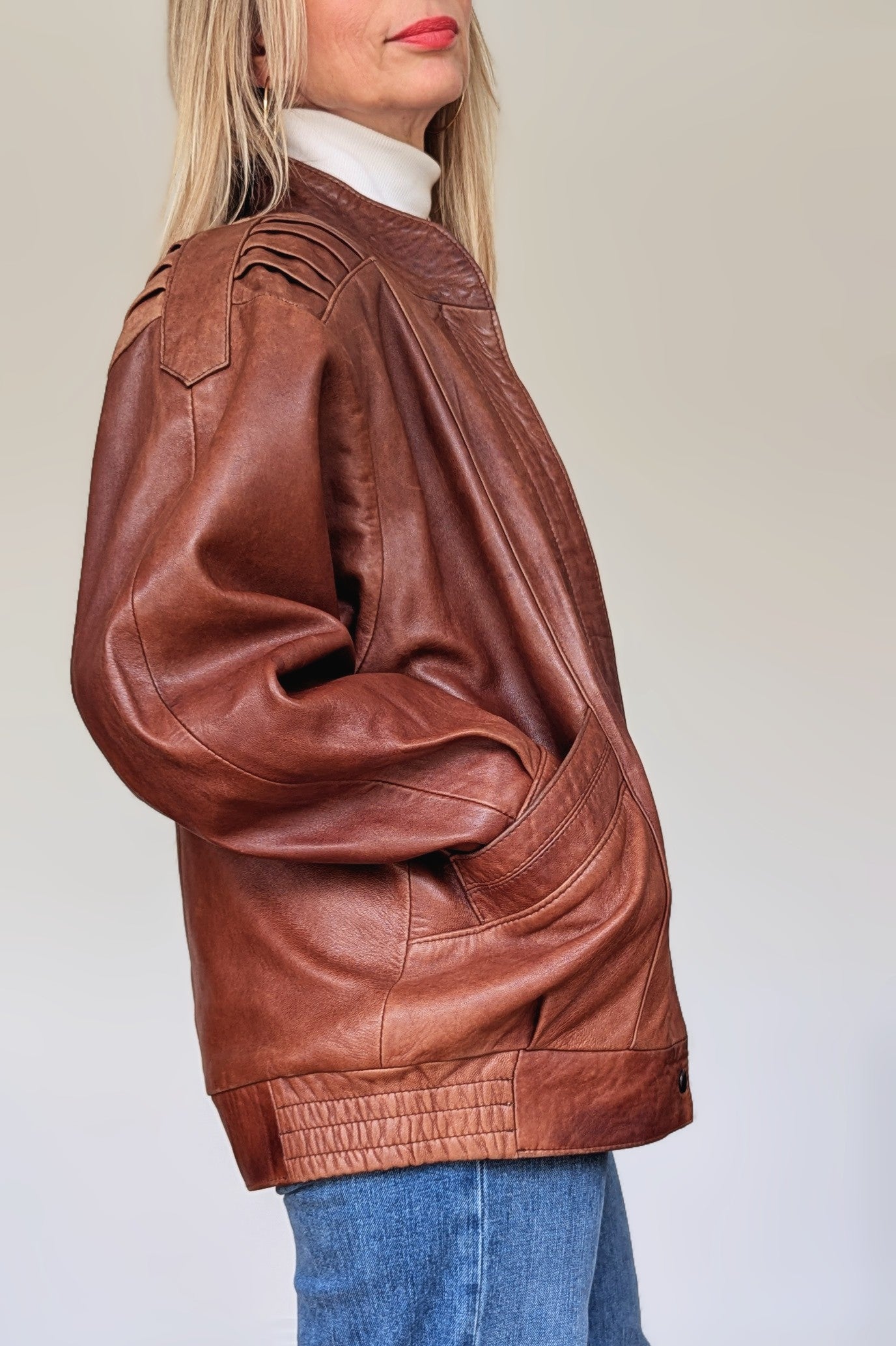 Vintage Leather Brown Bomber Jacket