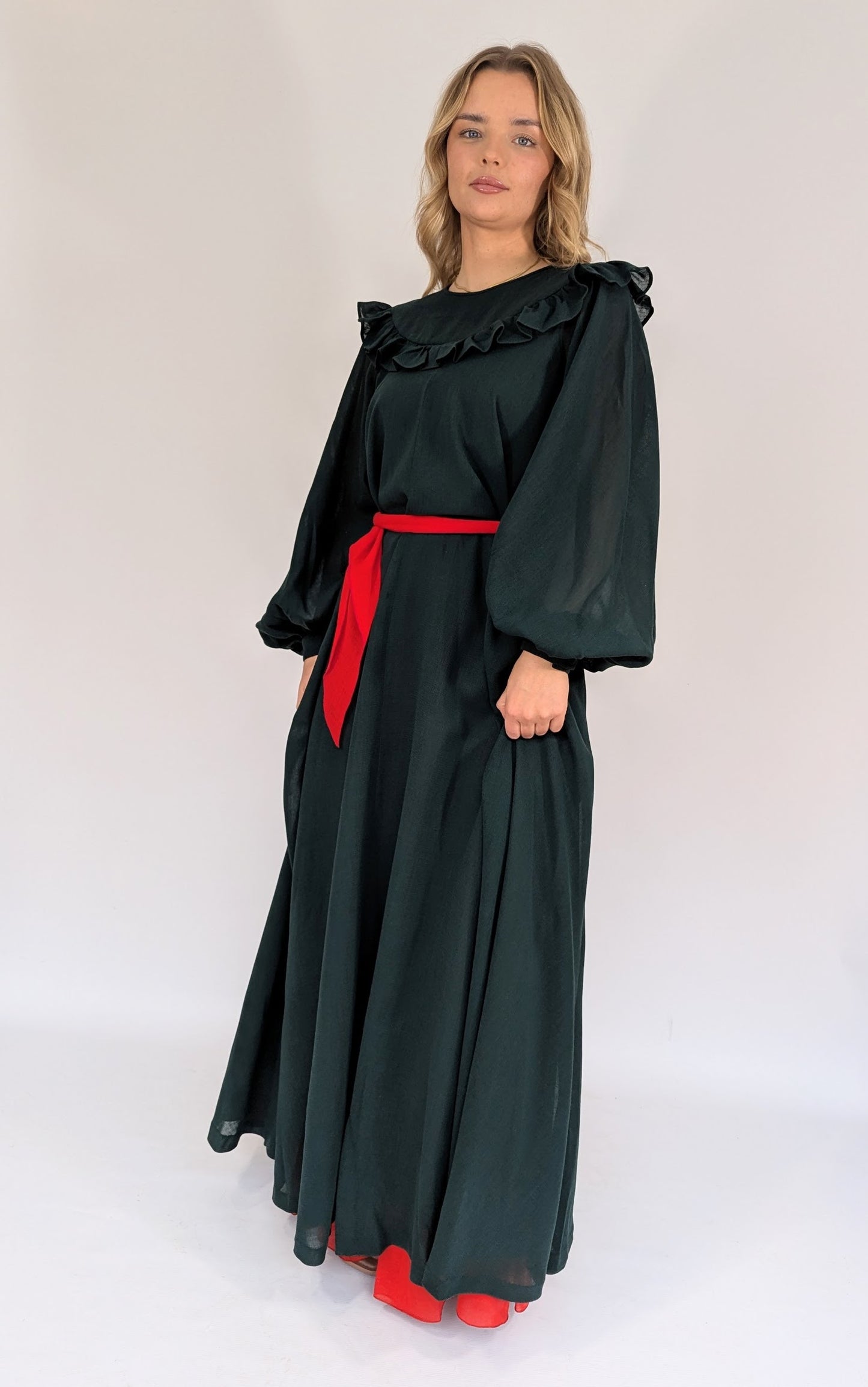 Vintage Gina Fratini Green and Red Maxi Dress