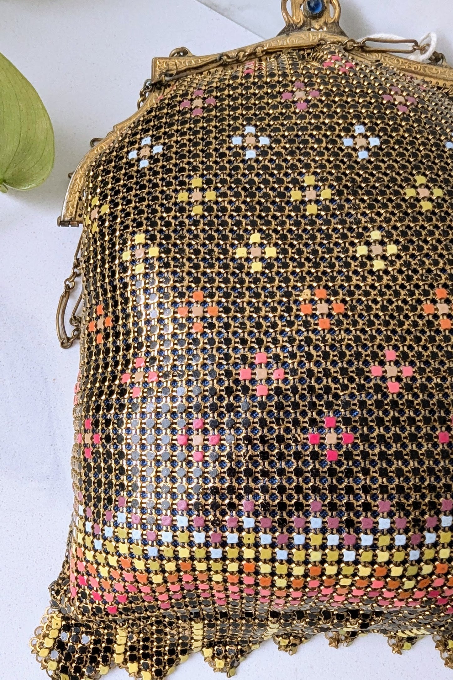 1920's Art Deco Black and Gold Enamel Mesh Rainbow Purse - Whiting & Davis