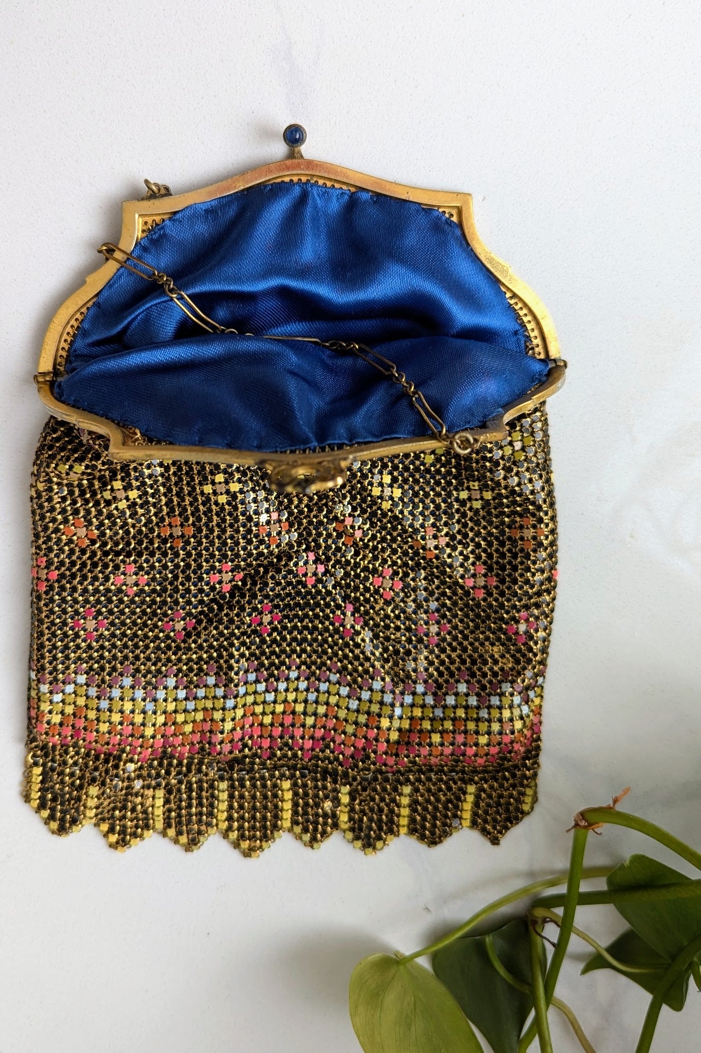 1920's Art Deco Black and Gold Enamel Mesh Rainbow Purse - Whiting & Davis