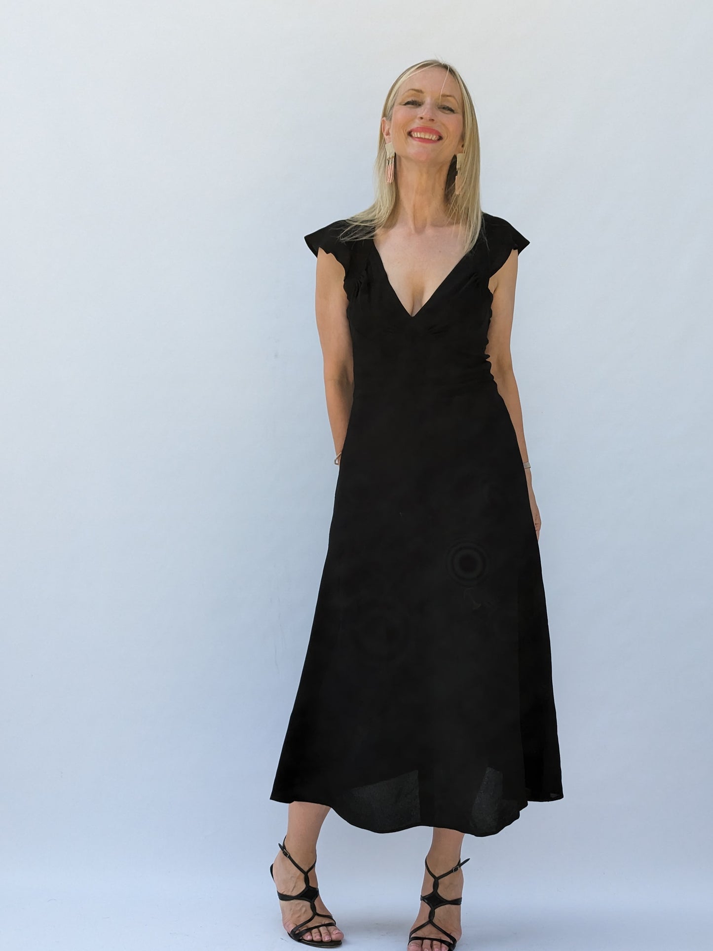 Vintage Ossie Clark Backless Black Crepe Dress