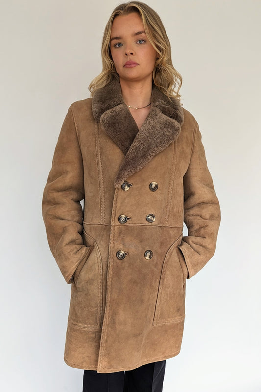 double breasted vintage sheepskin coat