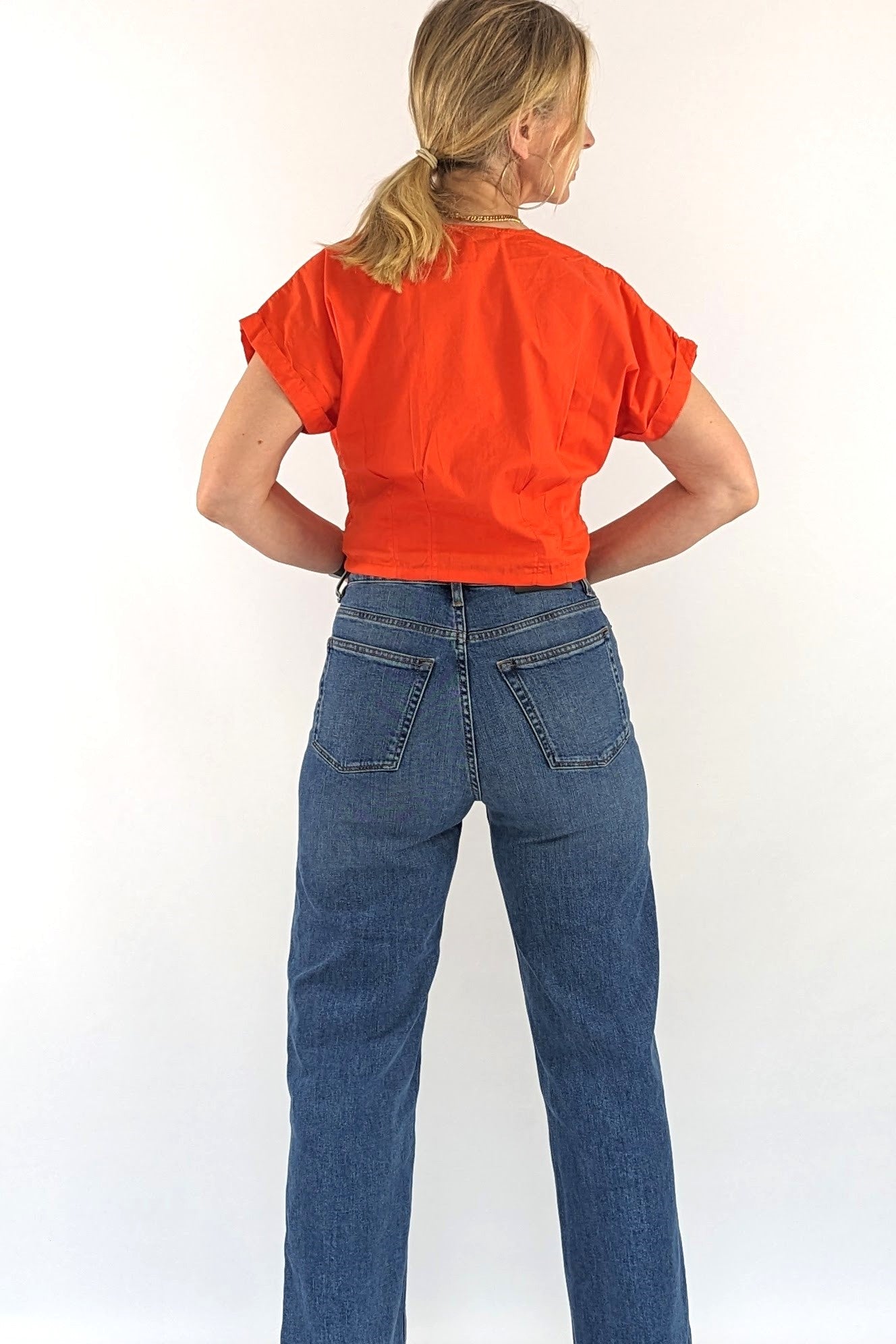 Orange button cropped top