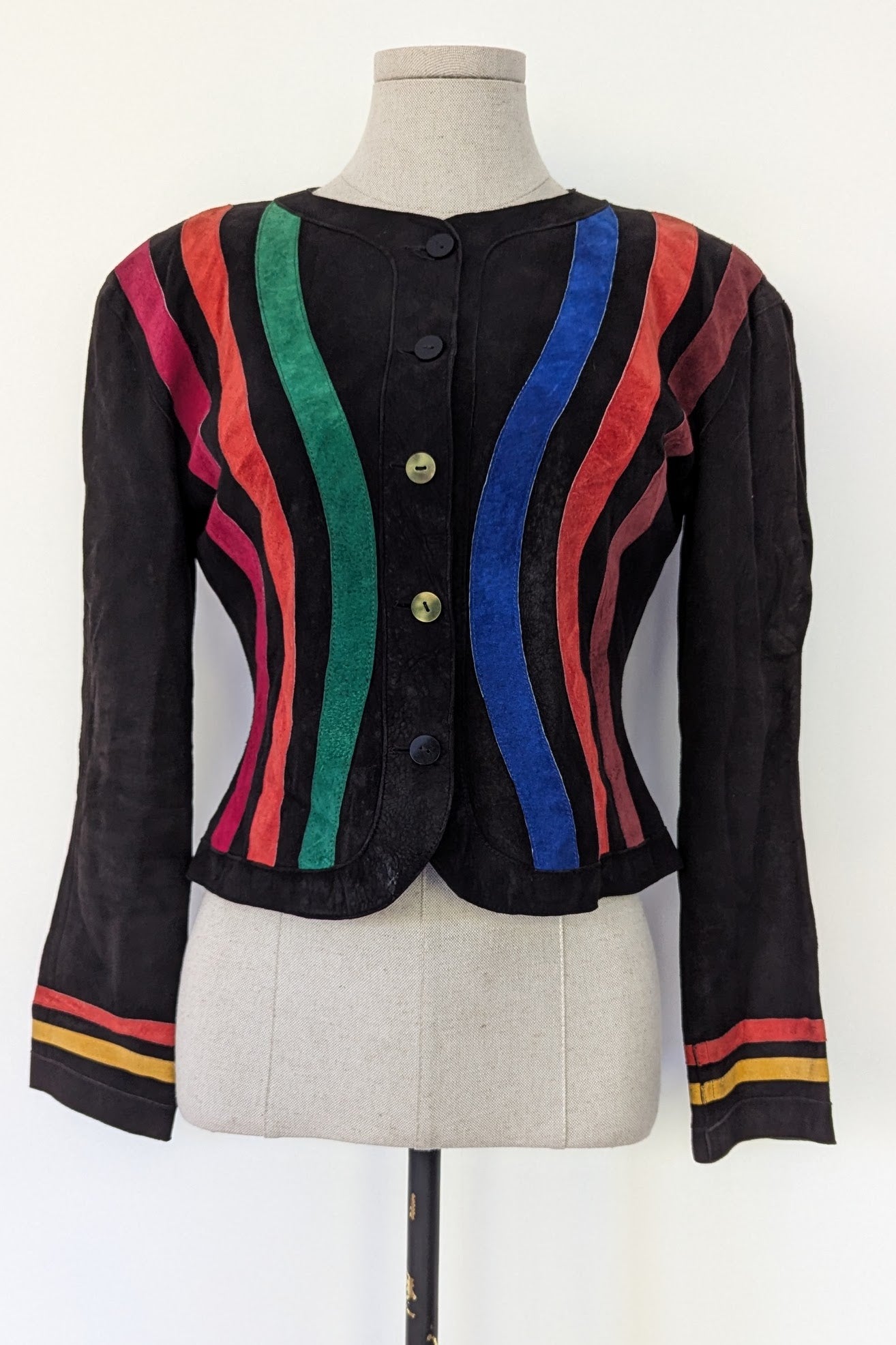 colour suede on black cropped jean muir jacket