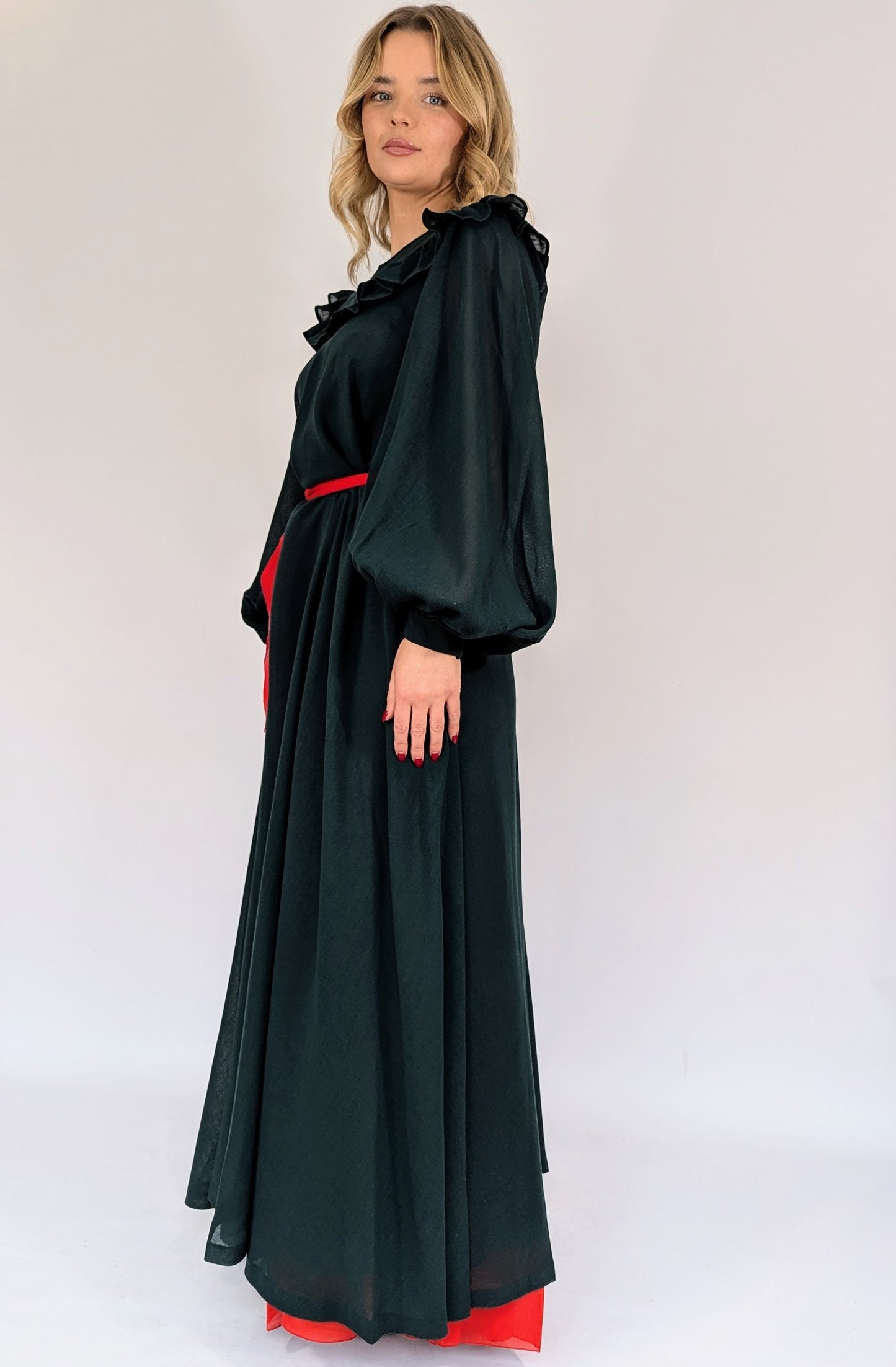 dark green gina fratini vintage evening gown side