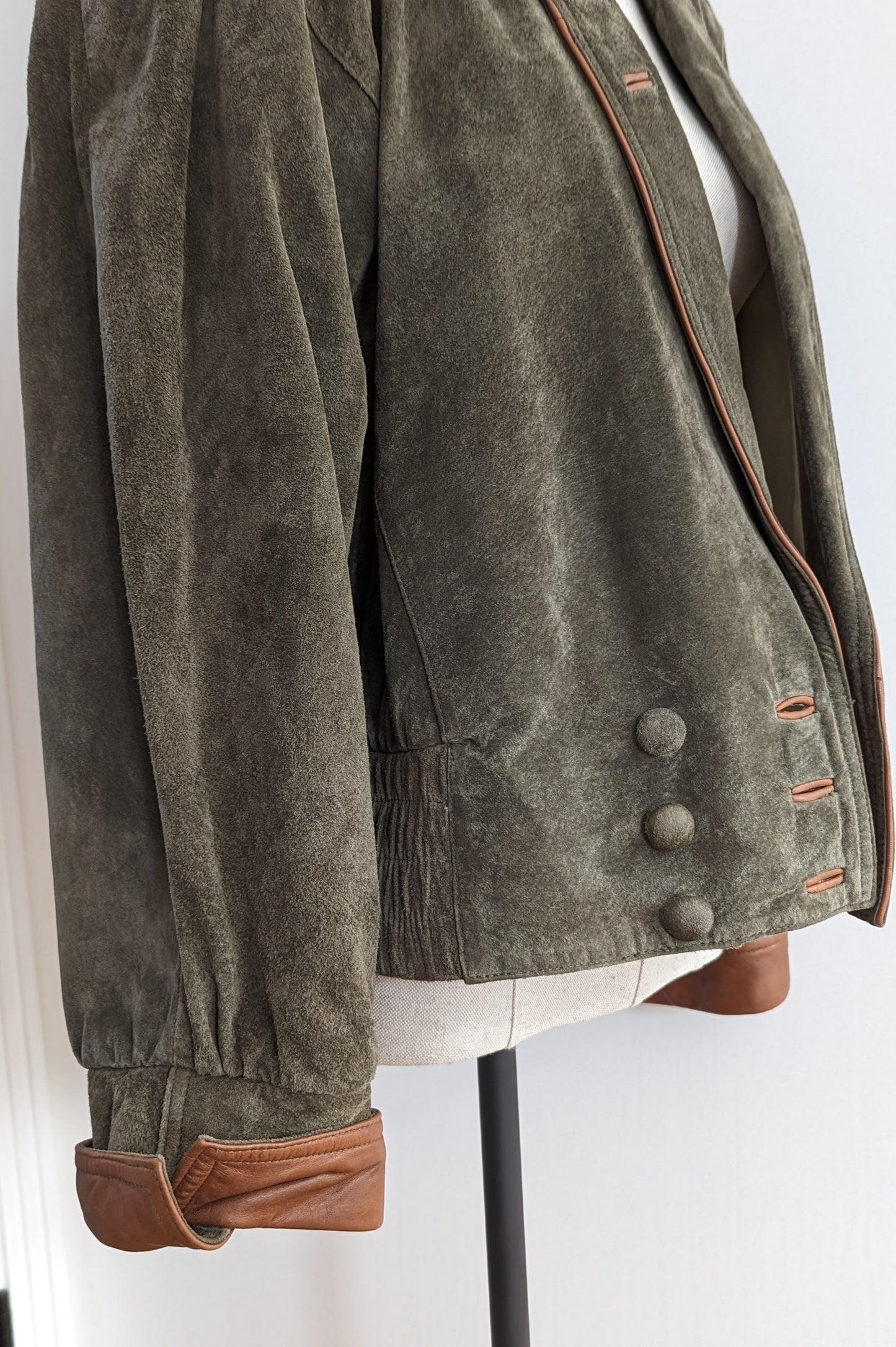 Khaki Grey Oversized Batwing Short Suede Jacket