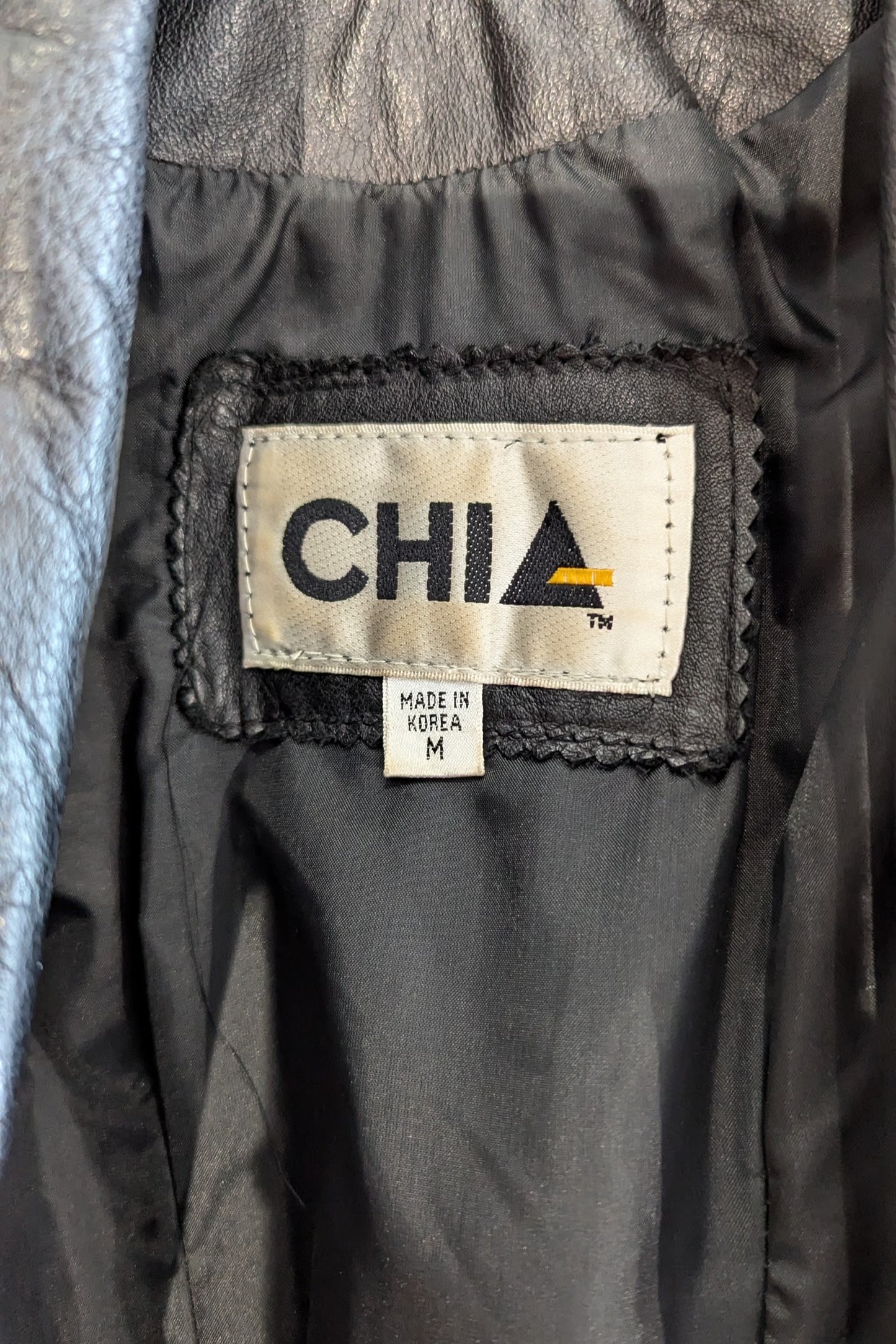 label in vintage leather black 80s jacket