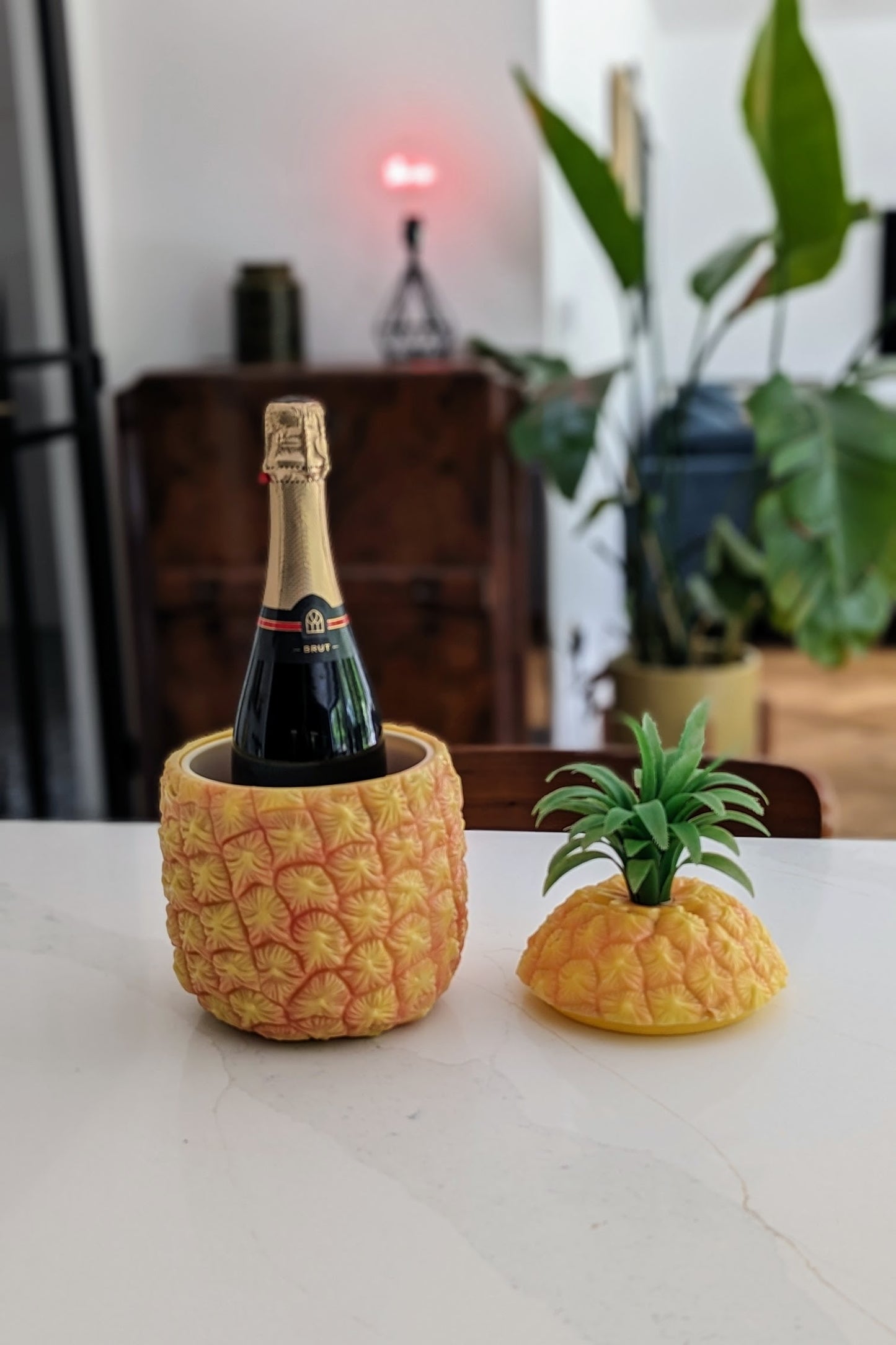 1960s mid century pineapple ice bucket with bottle