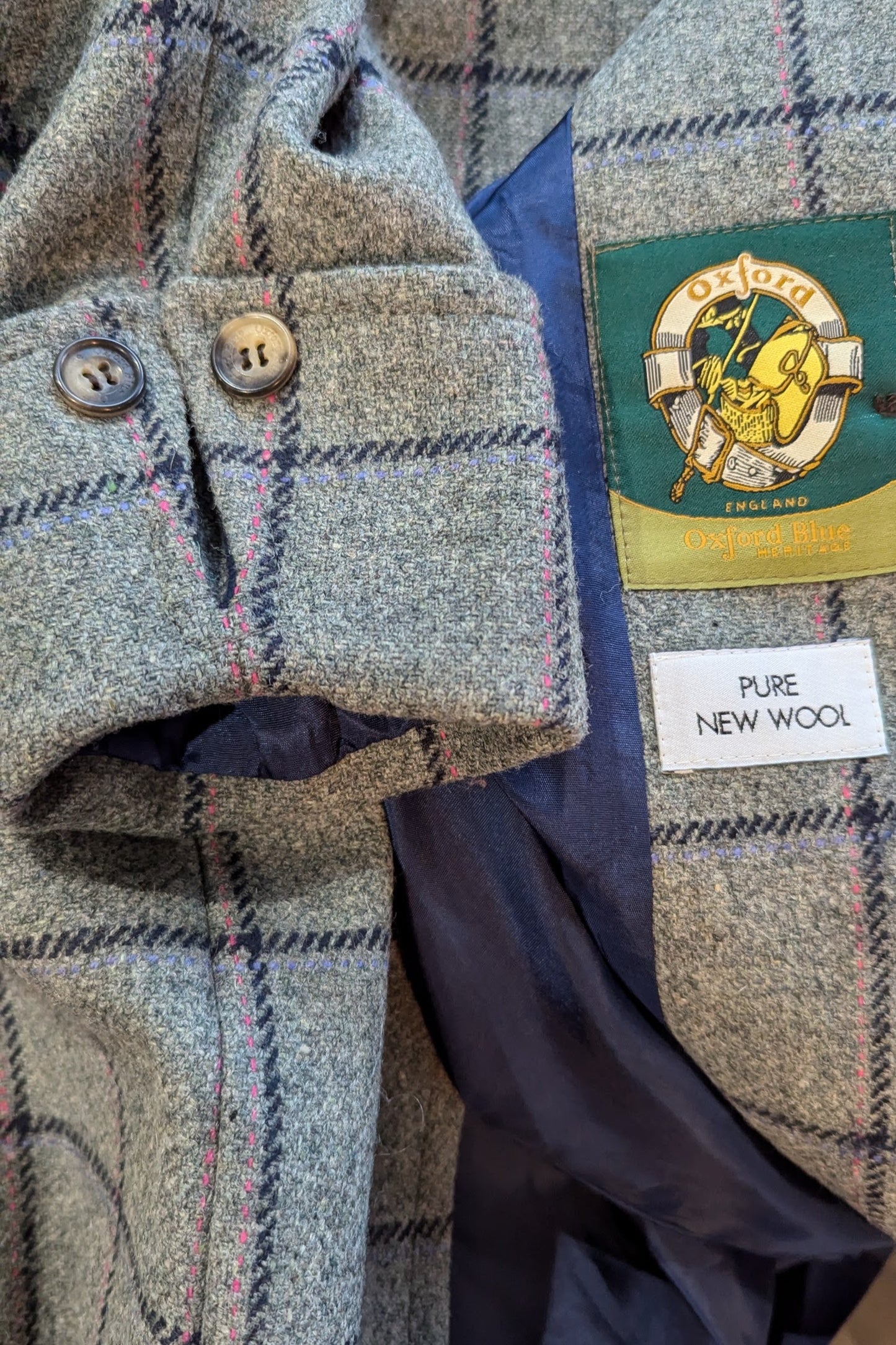 Wool Tweed Grey and Navy Check Coat