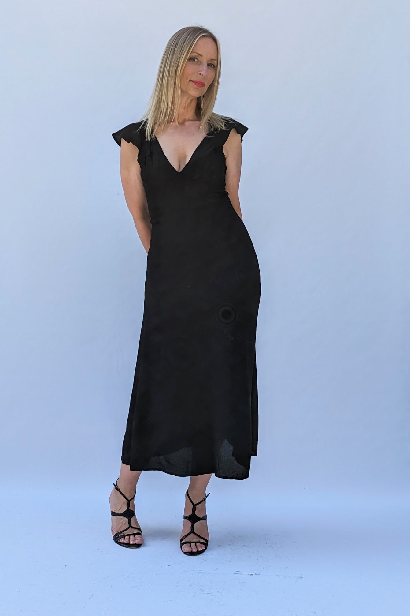ossie clark black midi dress