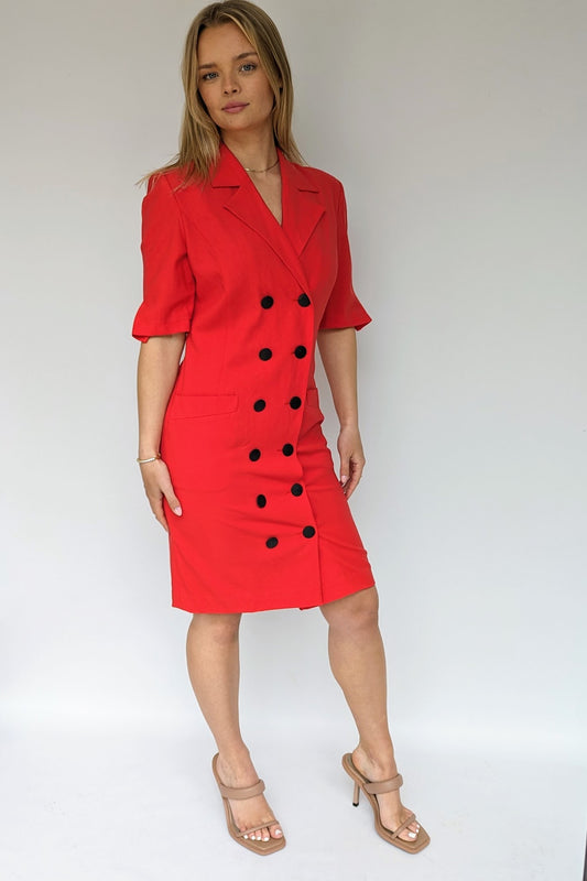 80s vintage red wool louis feraud smart dress