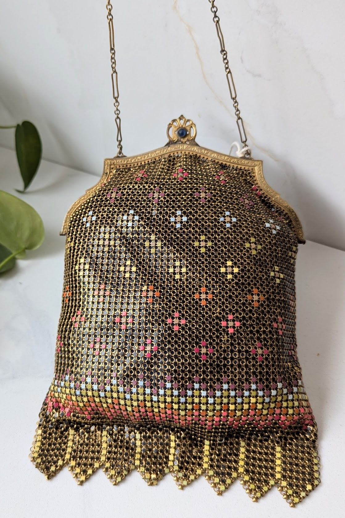 1920's Art Deco Black and Gold Enamel Mesh Rainbow Purse - Whiting & Davis