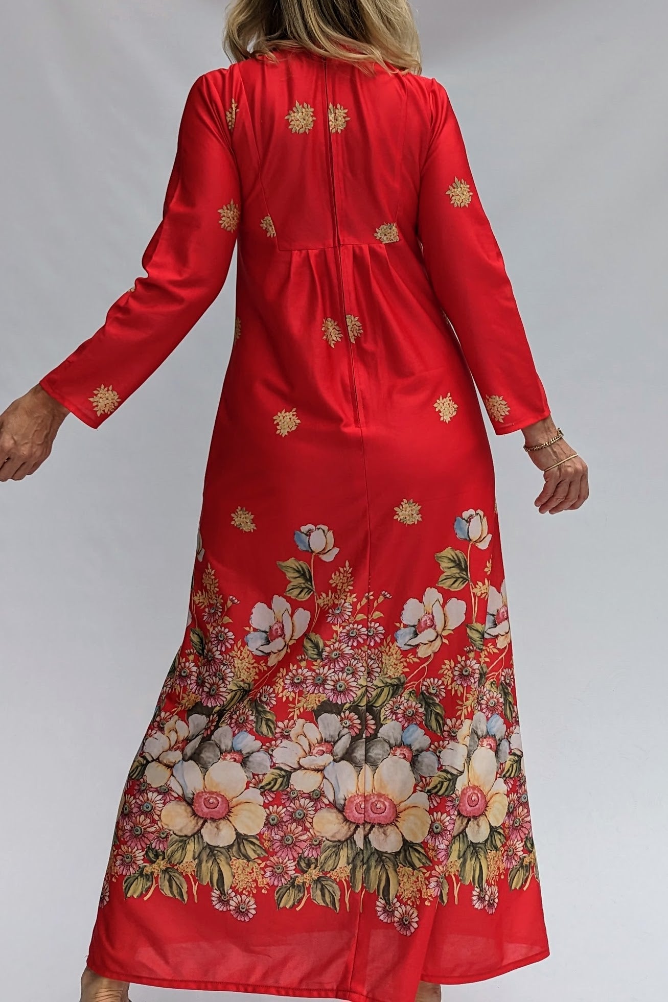70s red maxi dress long sleeve