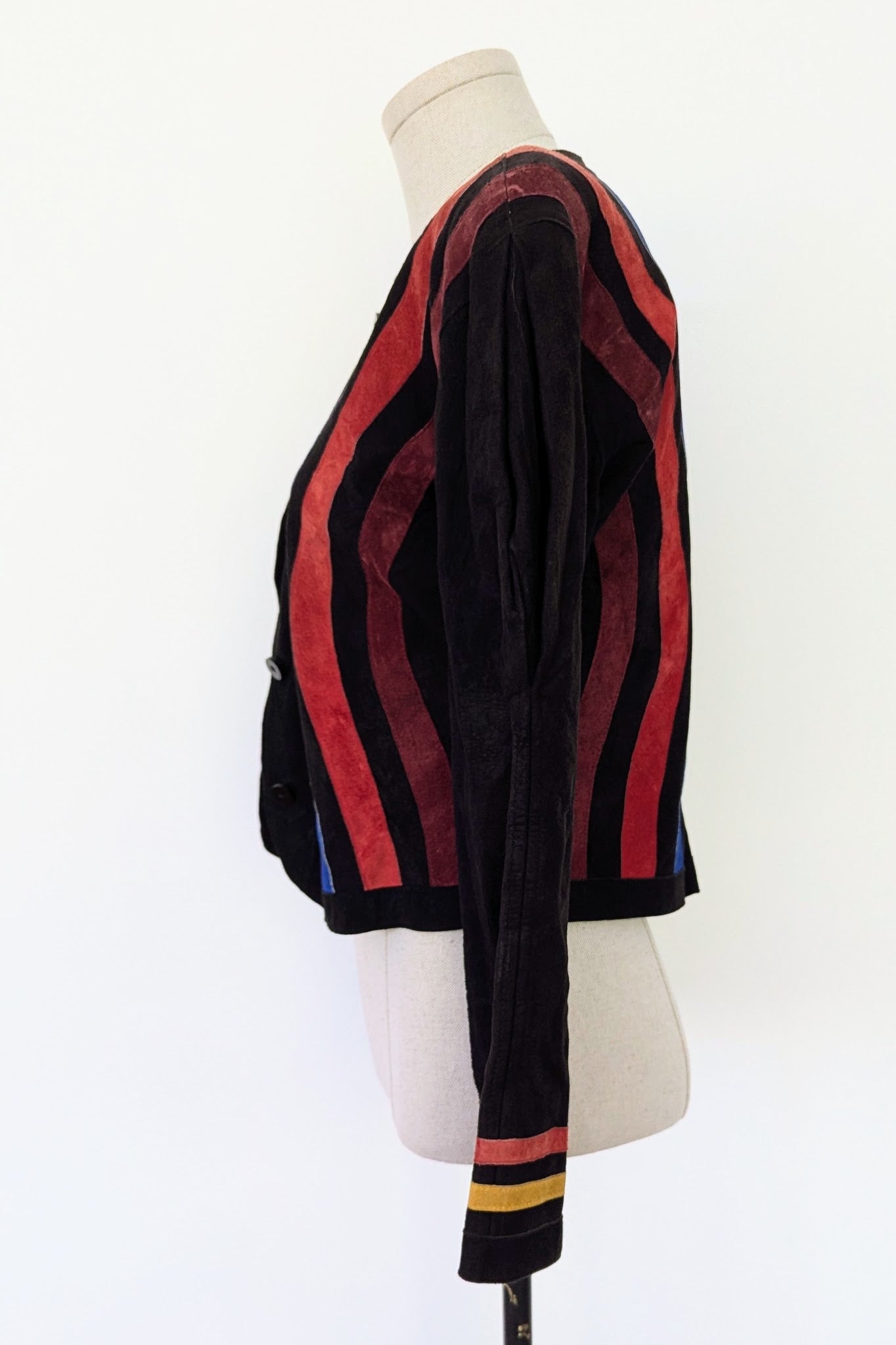 side of colour suede on black cropped jean muir evening jacket