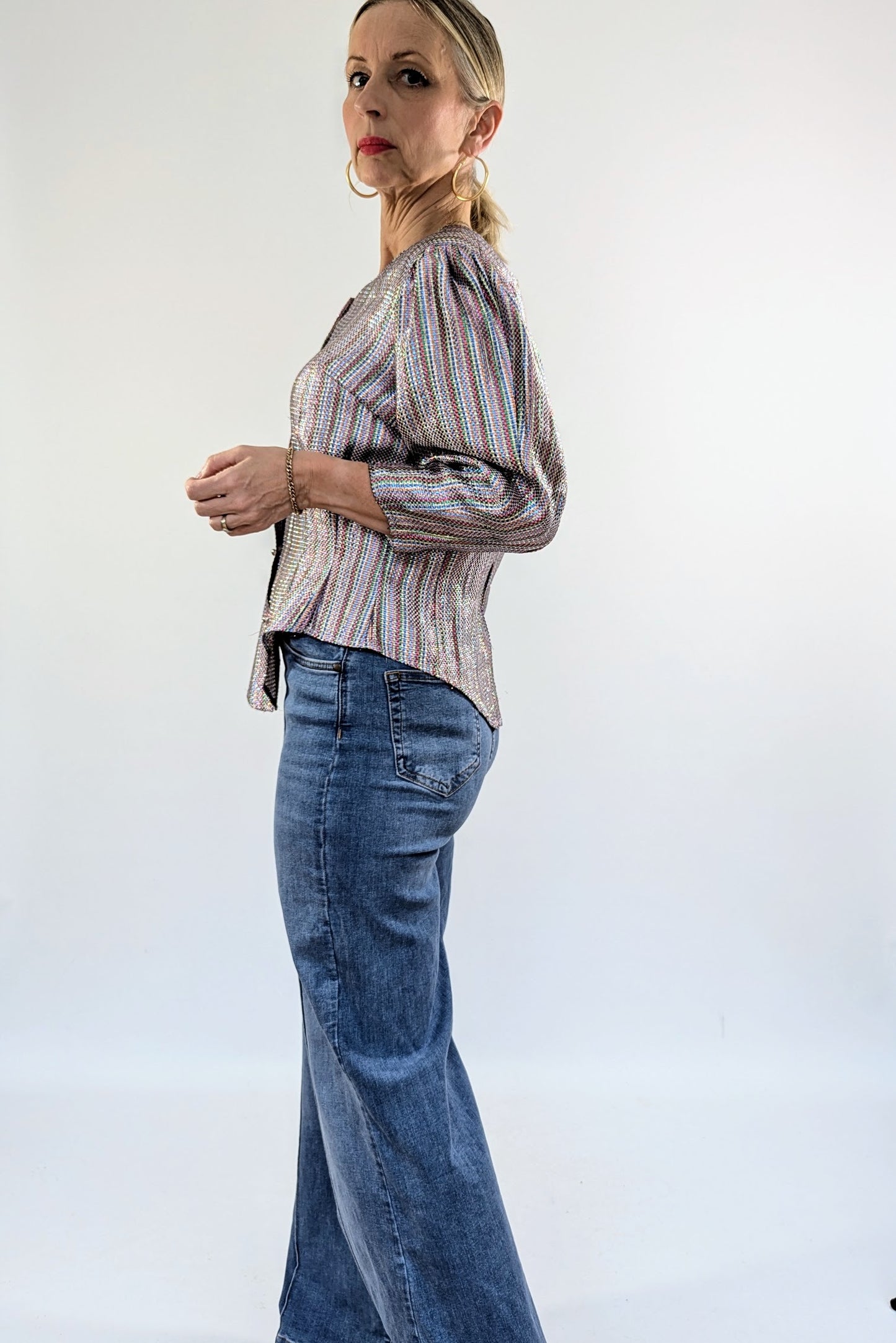 side of vintage metallic woven multicoloured metallic blouse