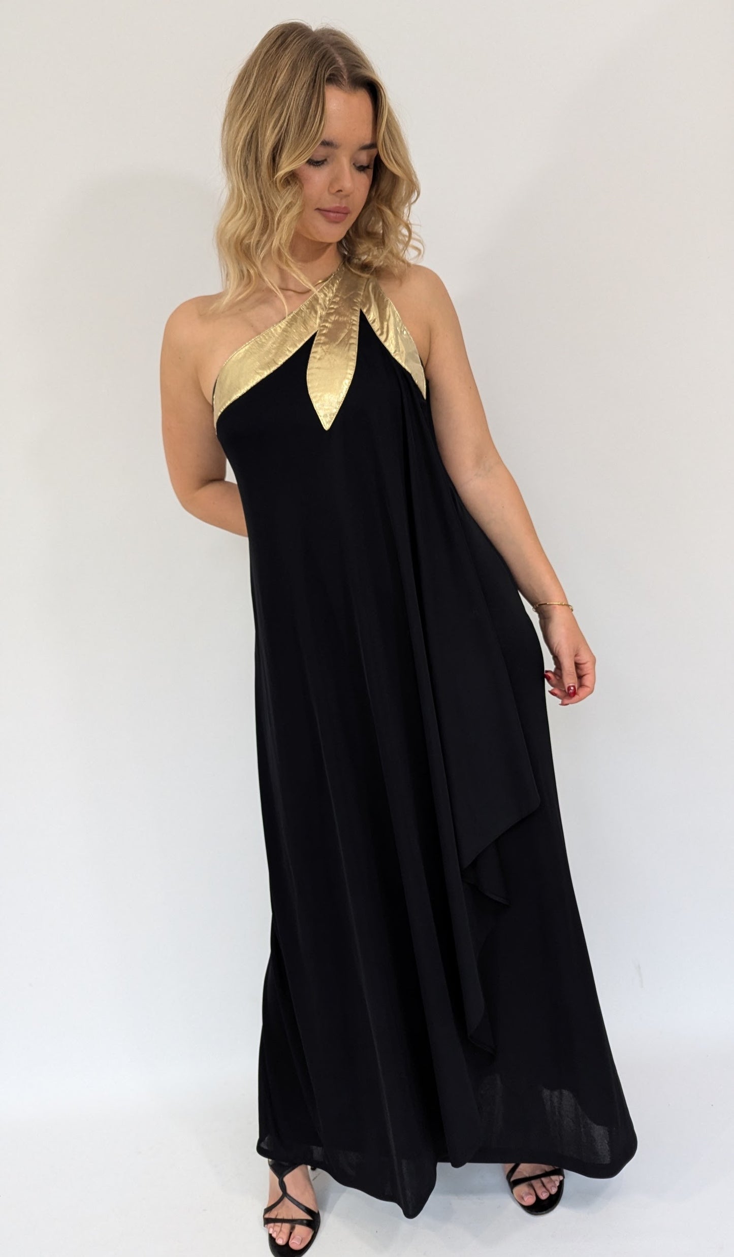 1970s vintage gold and black evening dress