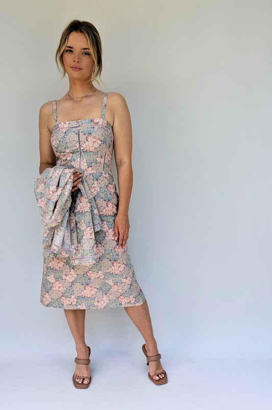 vintage summer dress suit by Louis Feraud in pastel greys and pinks