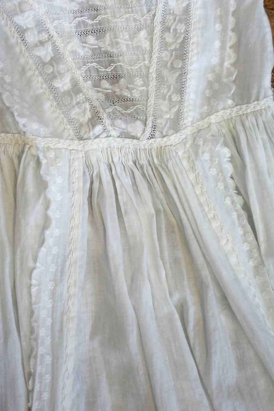 hand embroidered victorian antique white cotton dress