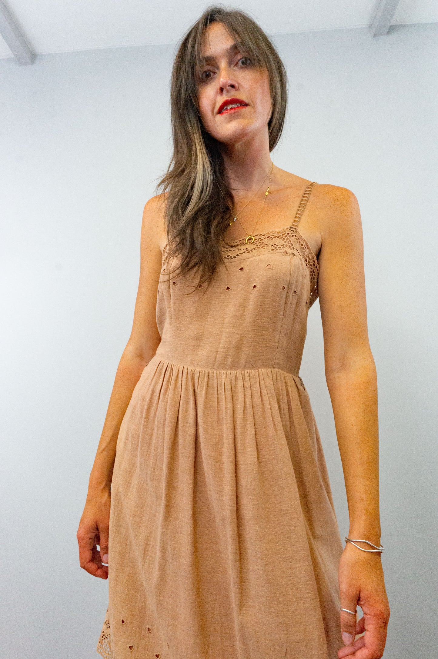 vintage 80s linen casual midi dress